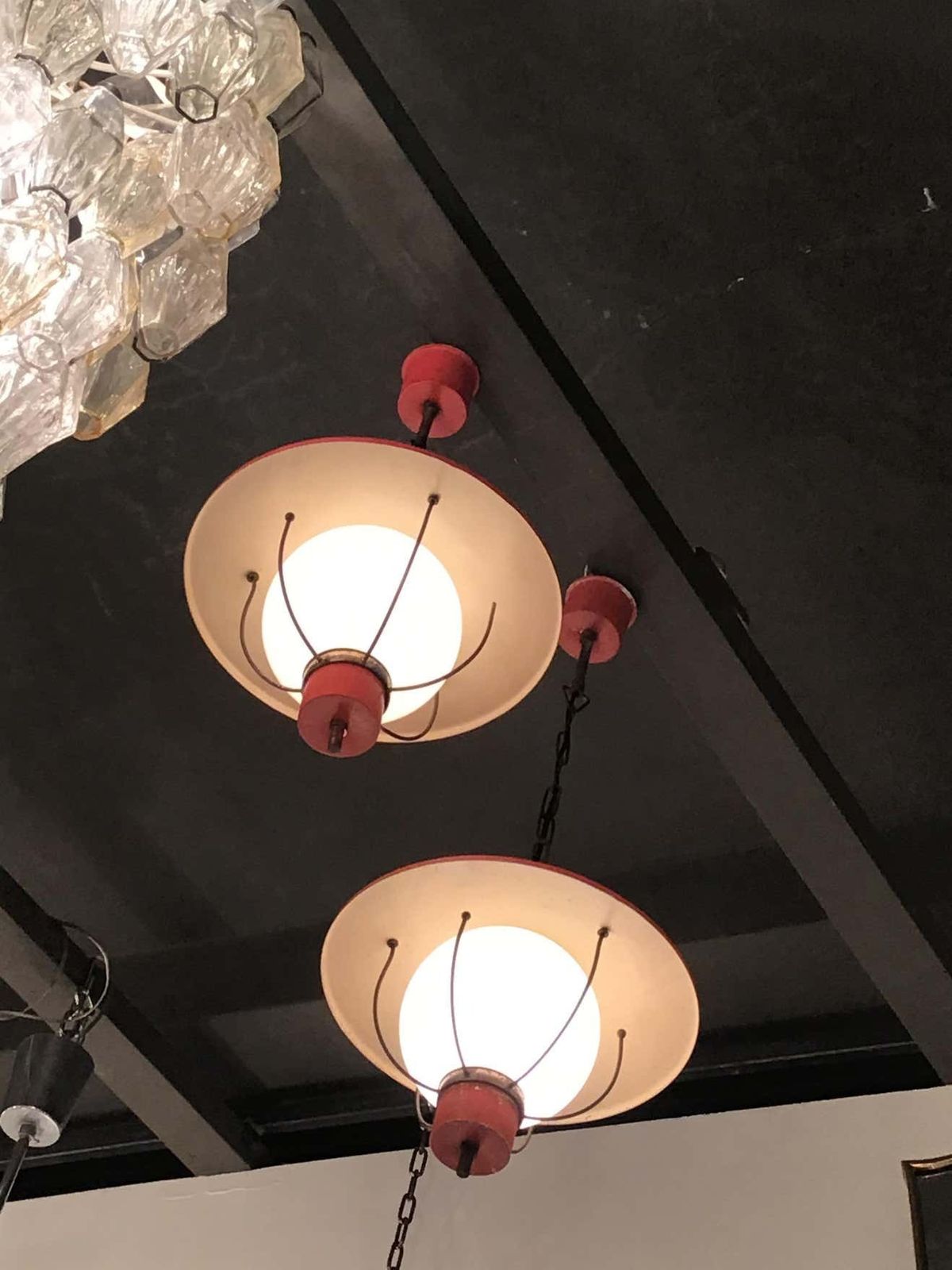 photo furniture Stilnovo Couple Chandeliers Glass Metal Brass 1950 Italy