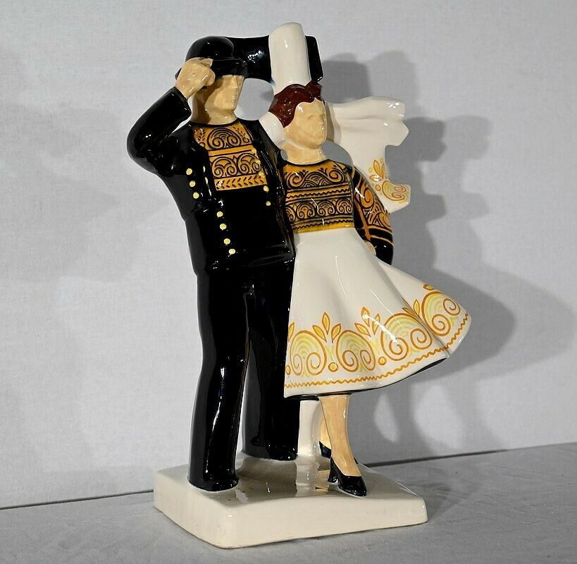 “Couple Of Bigoudens Dancers” Earthenware, By R.Micheau Vernez, Manufacture Henriot Quimper – Mid 20th Century photo furniture