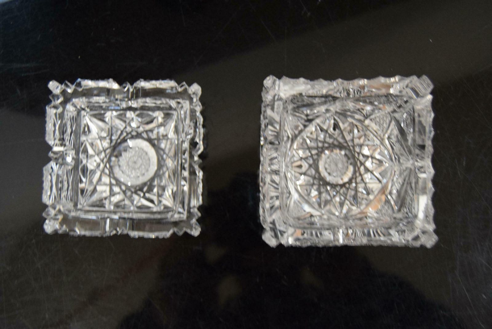 Pair Of Rare Vintage Ashtrays, Cut Crystal Glass,Bohemia In The 1960's. photo 352.0
