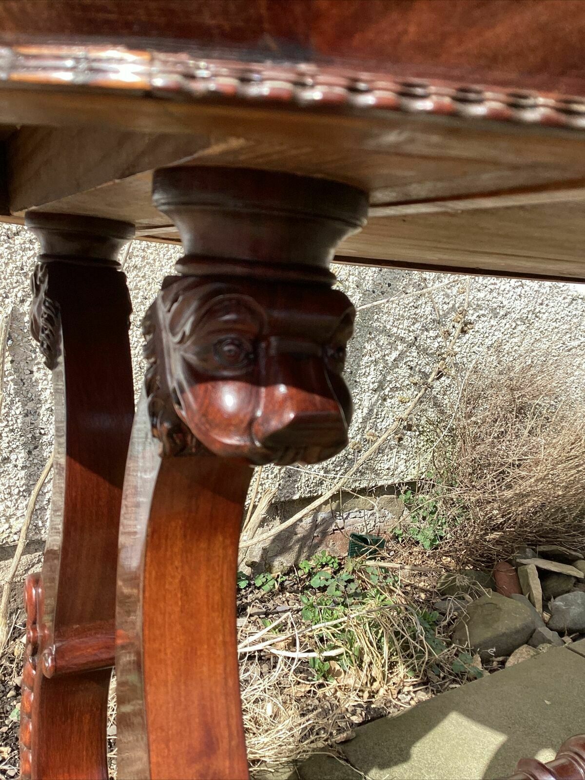 photo furniture Early 19th C. Continental Biedermeier Mahogany Centre Table. Lyre. Dog Masks