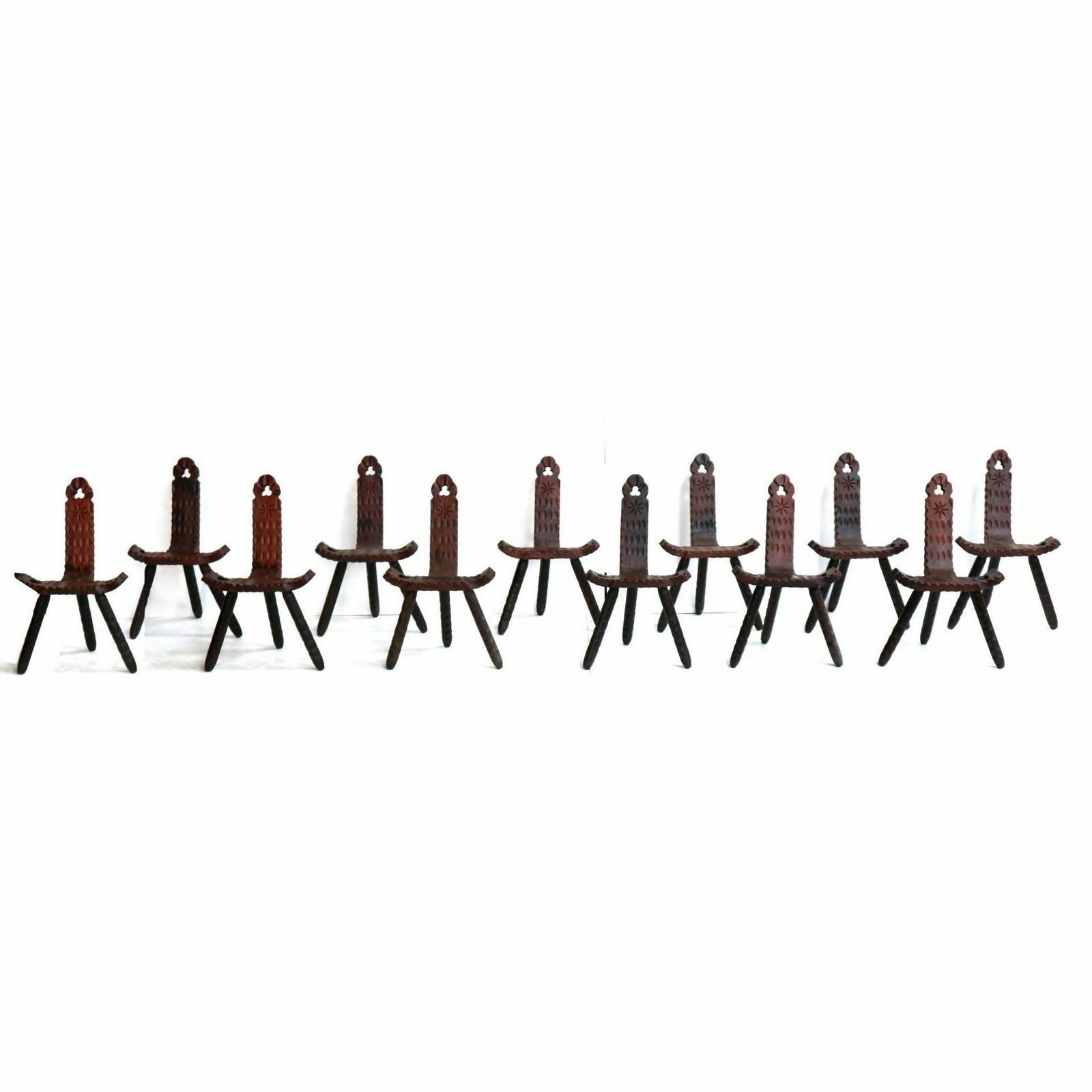 Spanish Brutalist Wooden Chairs / Stools From The 1920s (11 Pieces In Stock)