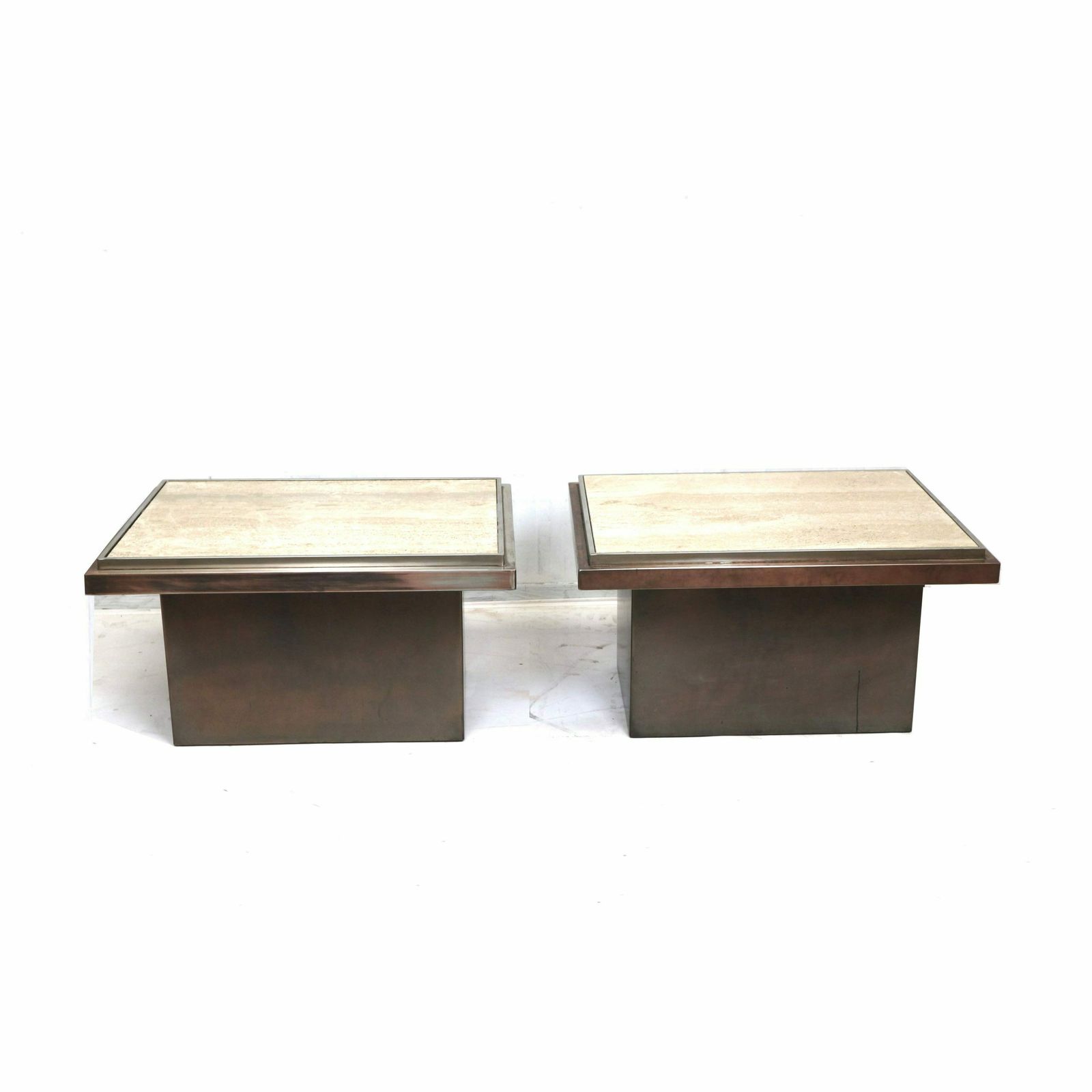 Set Of 2 Coffee Tables From Belgo Chrom With Travertine Top Made In The 1970s photo buy