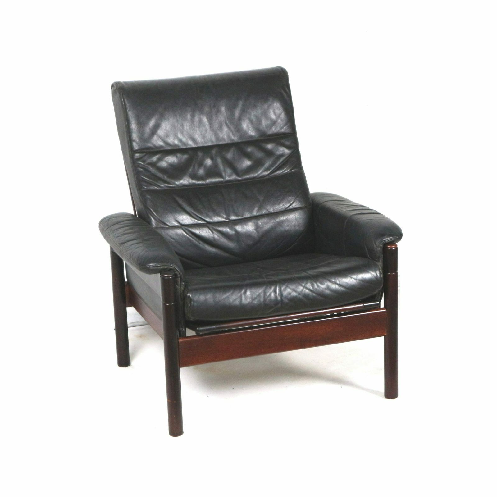 Black Leather Armchair With Beautiful Wooden Frame Made In The 60s photo furniture
