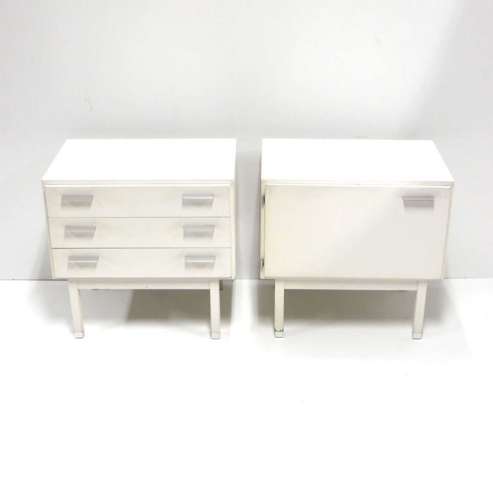 Set Of Two Large Vintage White Bedside Tables Made In The 1970s photo vinterior