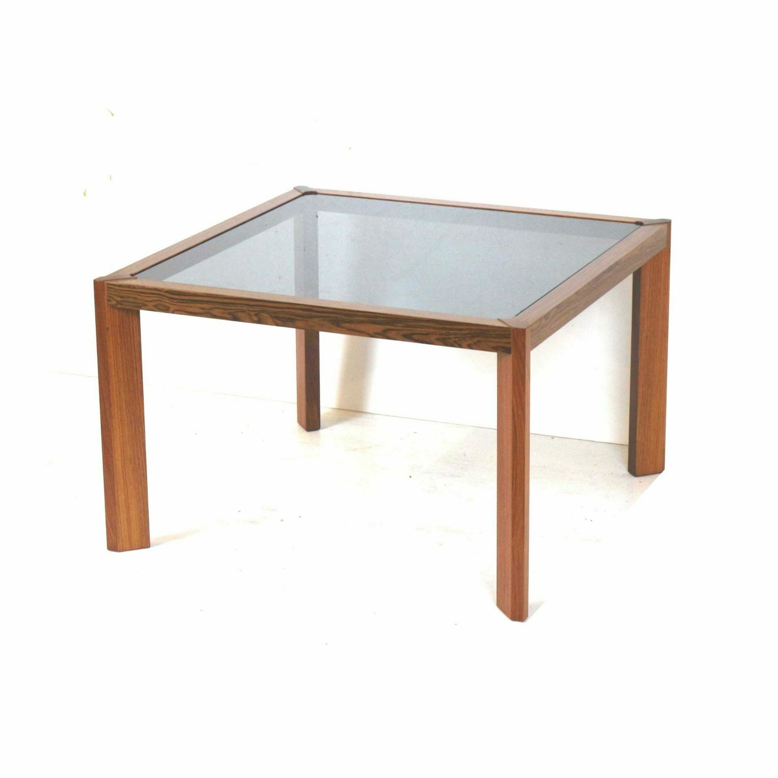 Square Vintage Coffee Table With Smoked Glass Top Made In The 60s