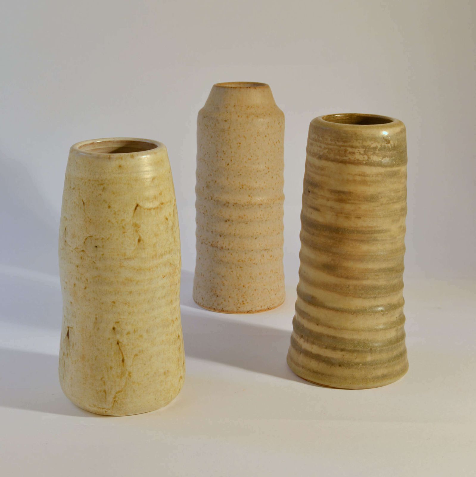 Group Of Mid Century Ceramic Studio Vases Off White Tones photo Home Decor