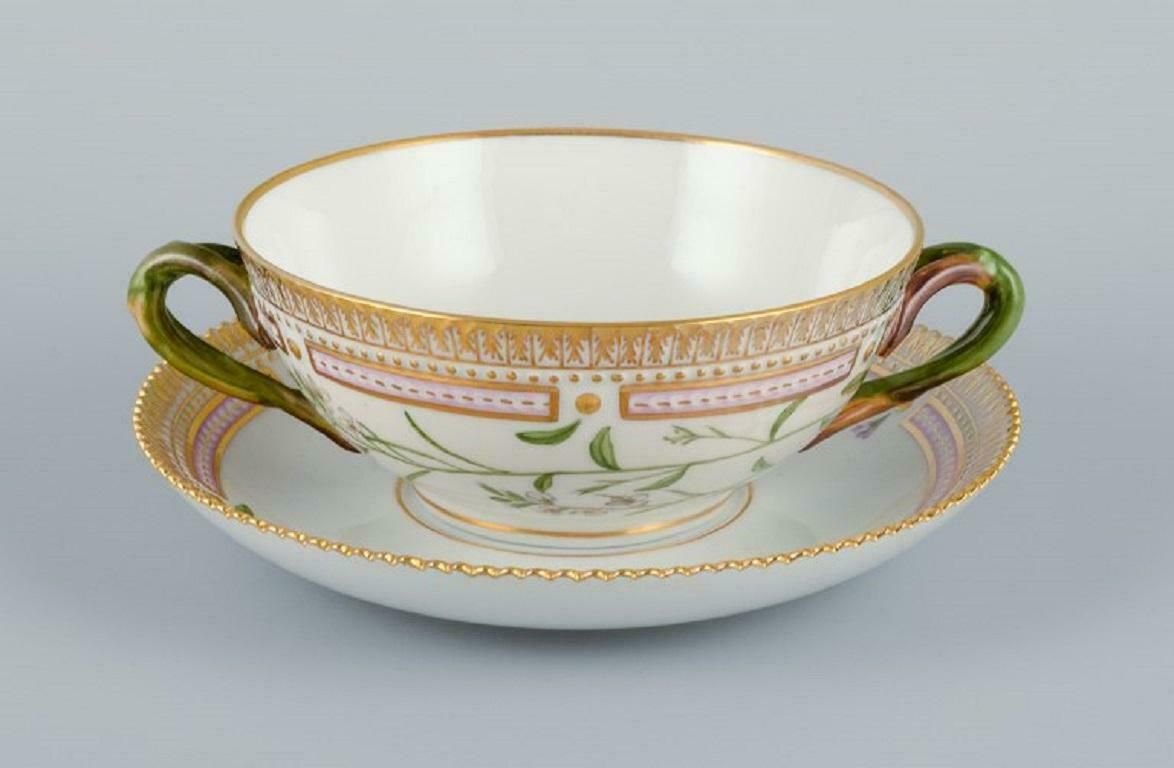 Royal Copenhagen Flora Danica Bouillon Cup With Saucer In Hand Painted Porcelain