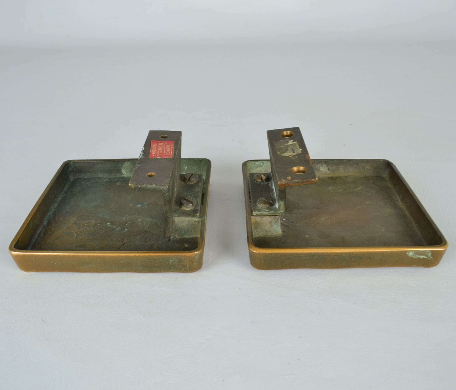 Pair Of Push Pull Door Handles In Bronze Relief Of Waves photo vintage