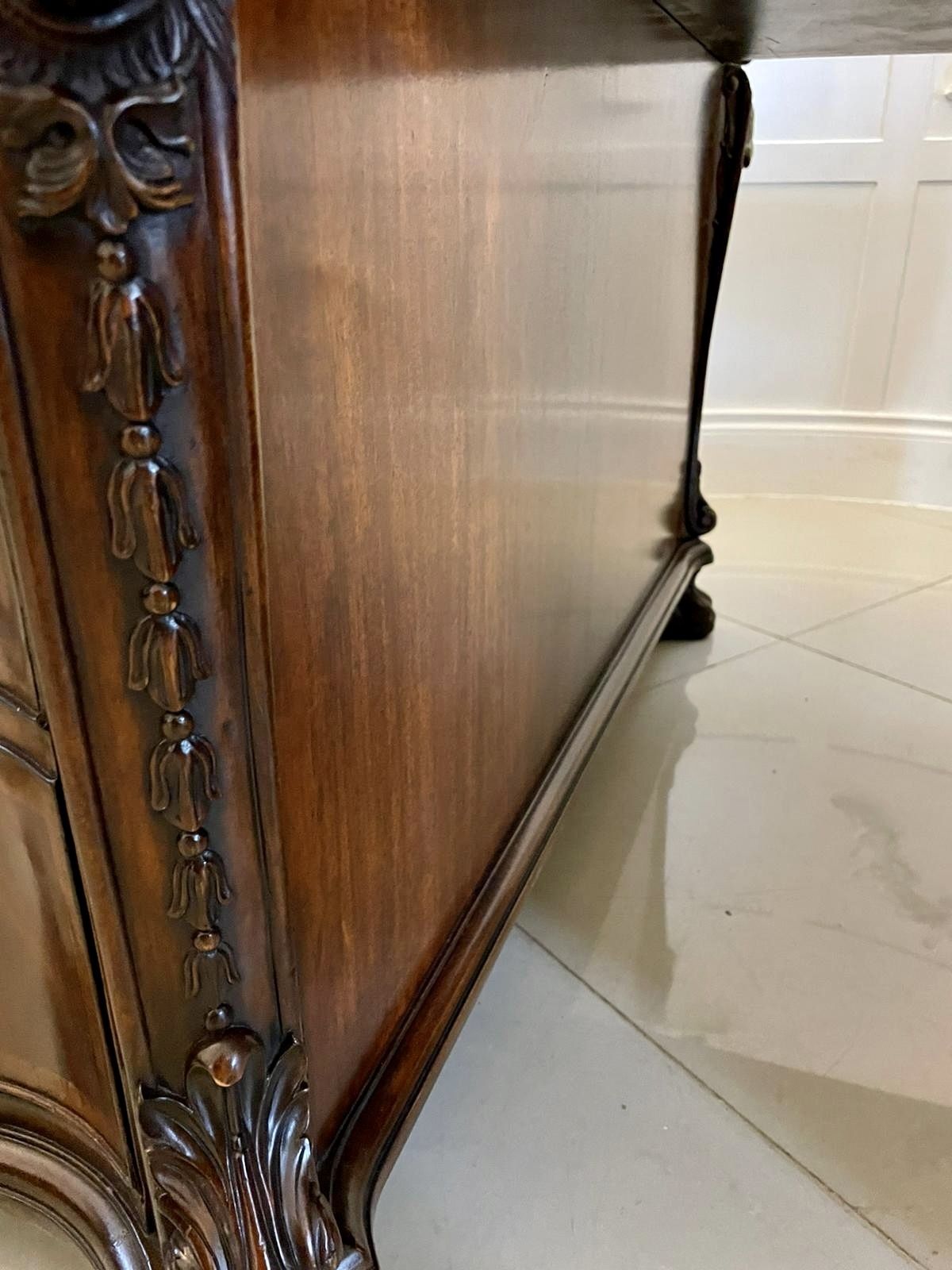 Outstanding Quality Large Antique Carved Figured Mahogany Serpentine Shaped Partners Desk photo buy