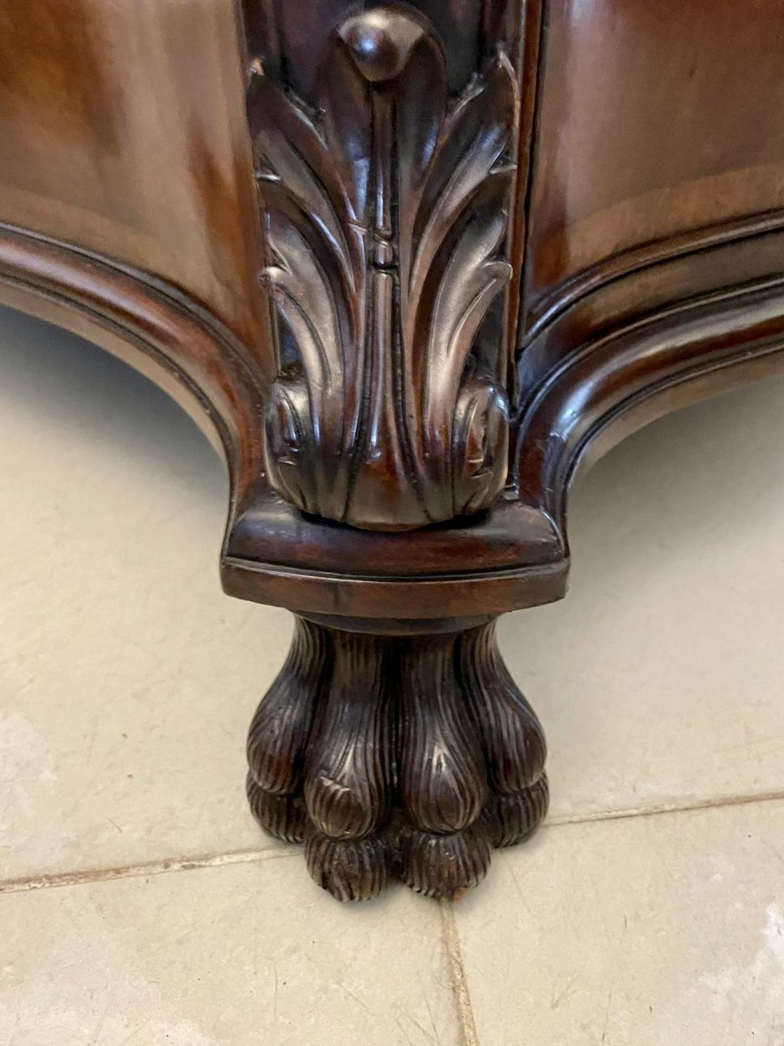 photo for sale Outstanding Quality Large Antique Carved Figured Mahogany Serpentine Shaped Partners Desk