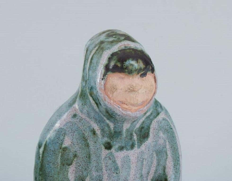 Greenlandica Hand Painted Unique Stoneware Figure Inuit In Traditional Clothes photo 200.0