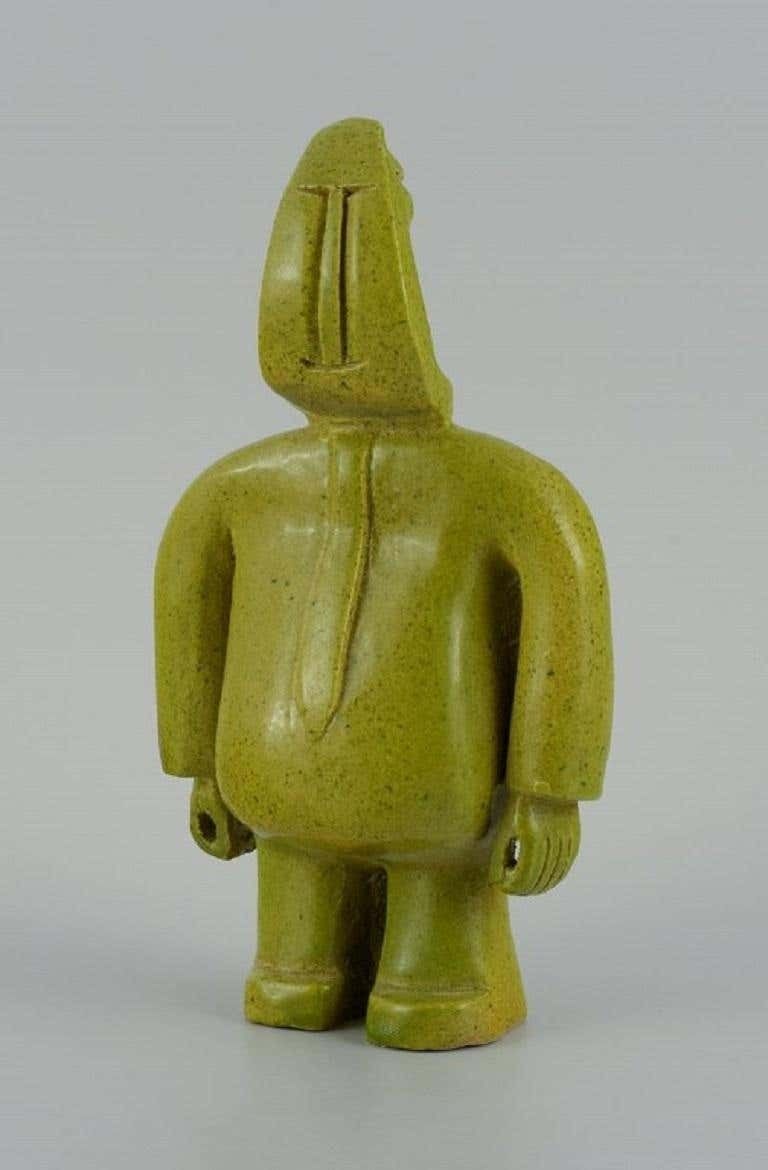 Bernard Lombot, French Ceramist, Unique Ceramic Sculpture, Standing Green Man photo for sale