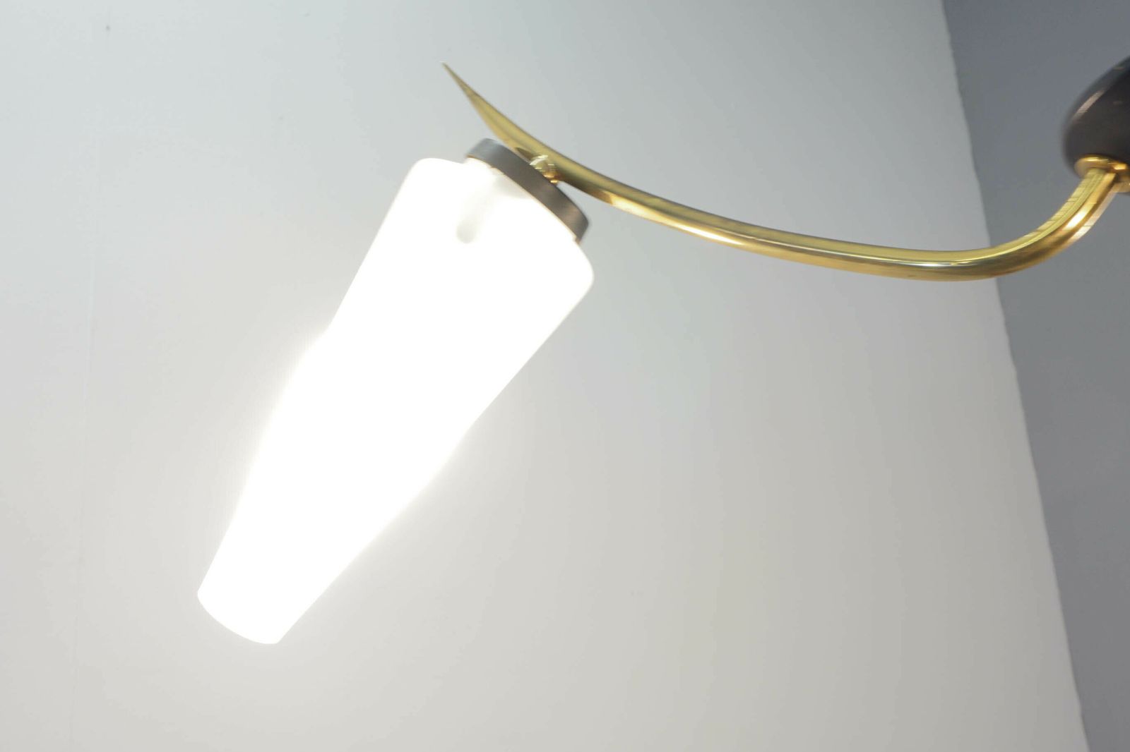 French Mid Century Pendant Light With Frosted Glass Tulip Shades photo for sale