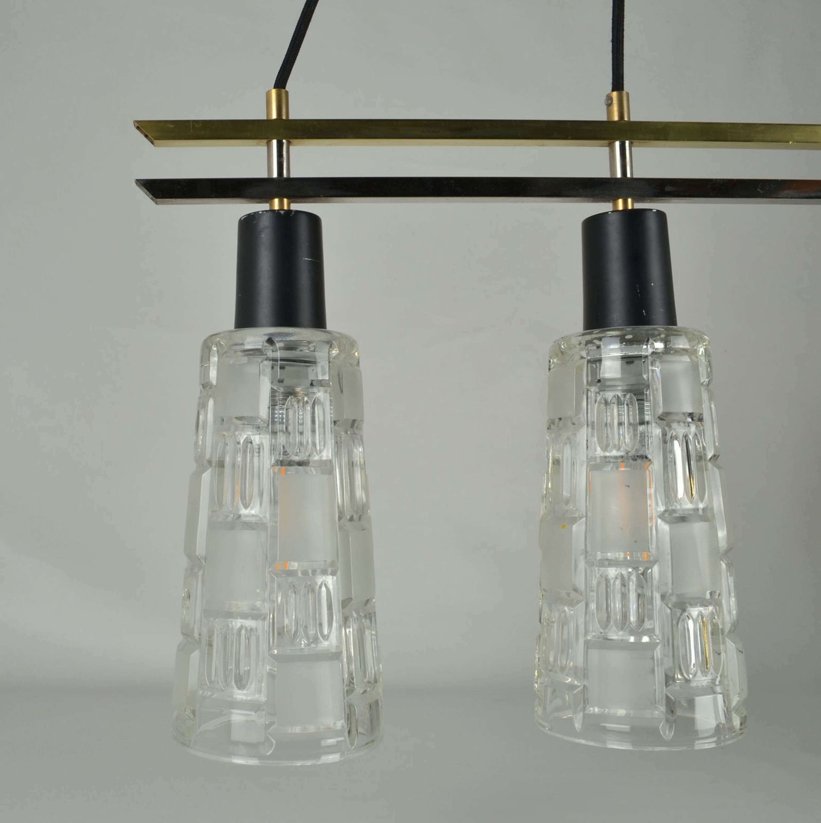 1250.0 Triple Light Chandelier In Brass Chrome And Clear Glass 1960's photo