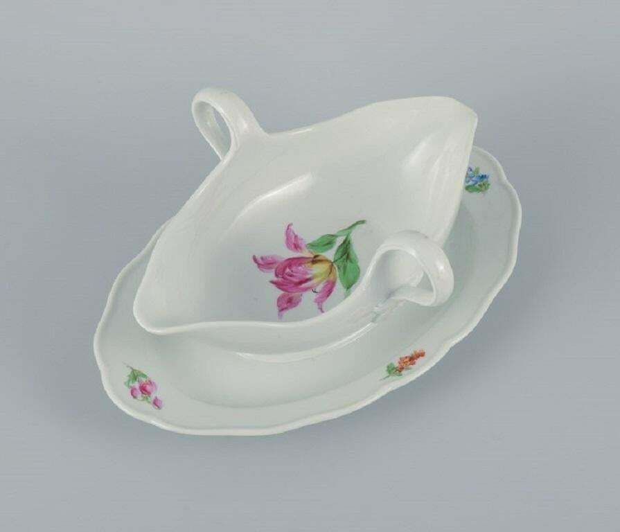 Meissen Germany Porcelain Sauce Boat On Foot With Floral Motifs photo for sale