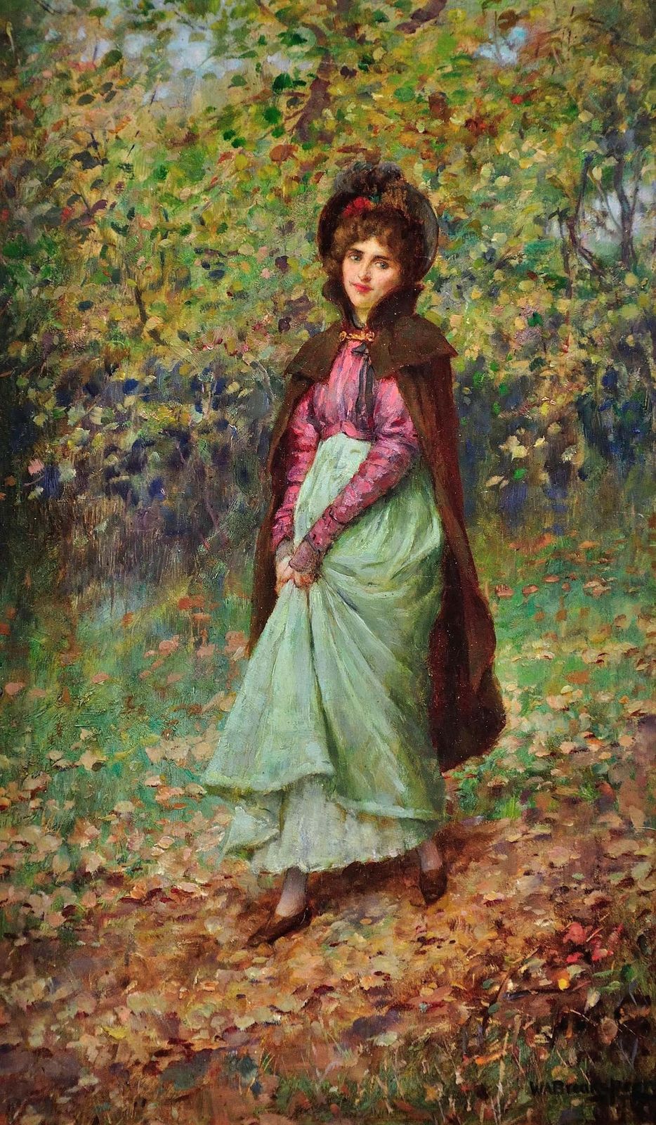 William Arthur Breakspeare 1855 To 1914. A Rendezvous In The Park In The Autumn Fall. Framed Oil Painting. Young Lovers Meeting Out Of Plain Sight. photo furniture