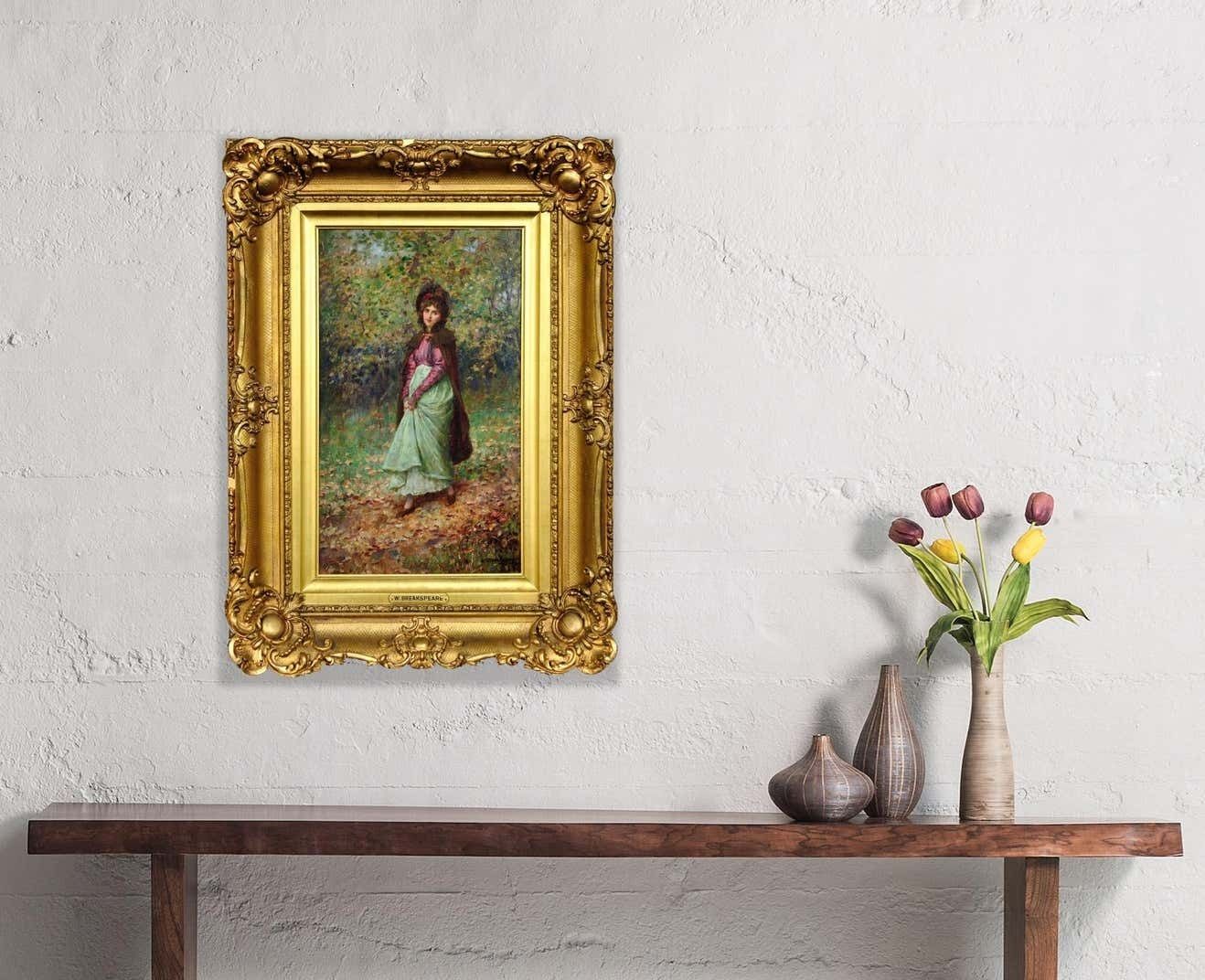photo for sale William Arthur Breakspeare 1855 To 1914. A Rendezvous In The Park In The Autumn Fall. Framed Oil Painting. Young Lovers Meeting Out Of Plain Sight.