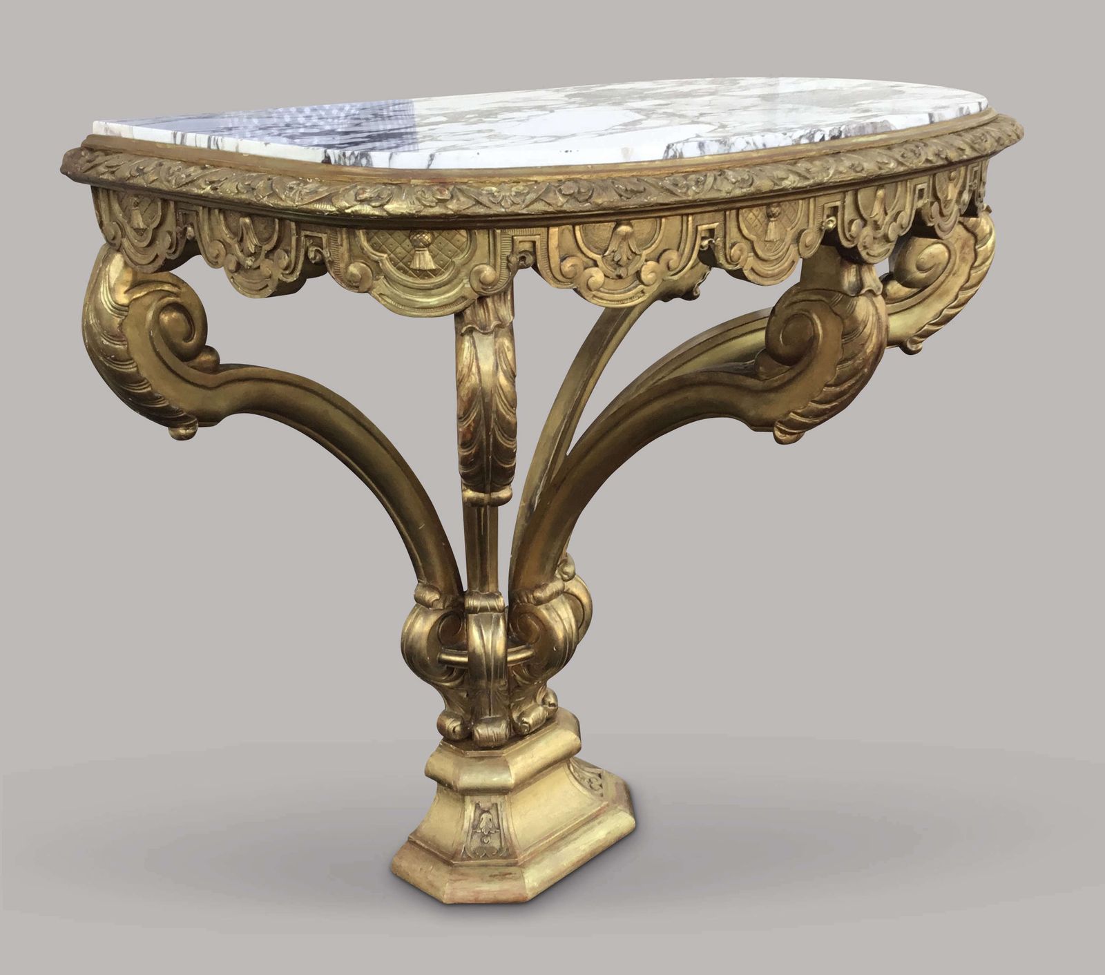 photo buy Impressive C19th Carved Giltwood Console Table In The Kentian Manner