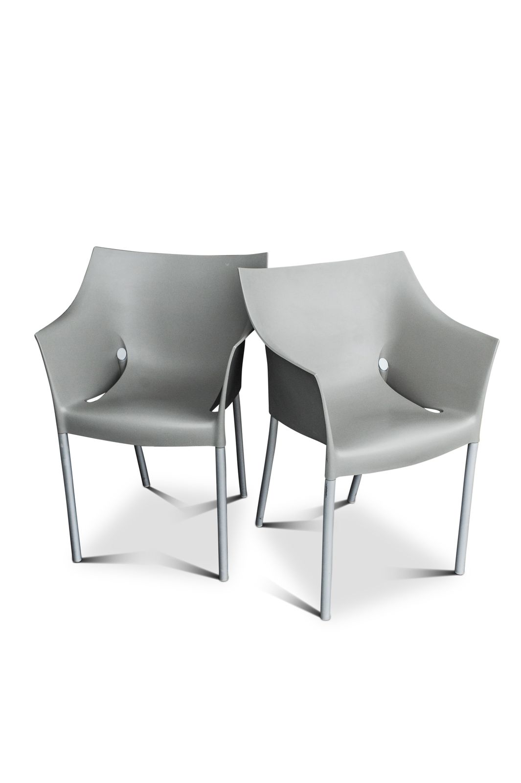 Philippe Starck Grey The DR. No Arm Chair A Stackable Iconic Chair Manufactured In Italy By Kartell 1990's Two In Stock Price Per Item Ol
