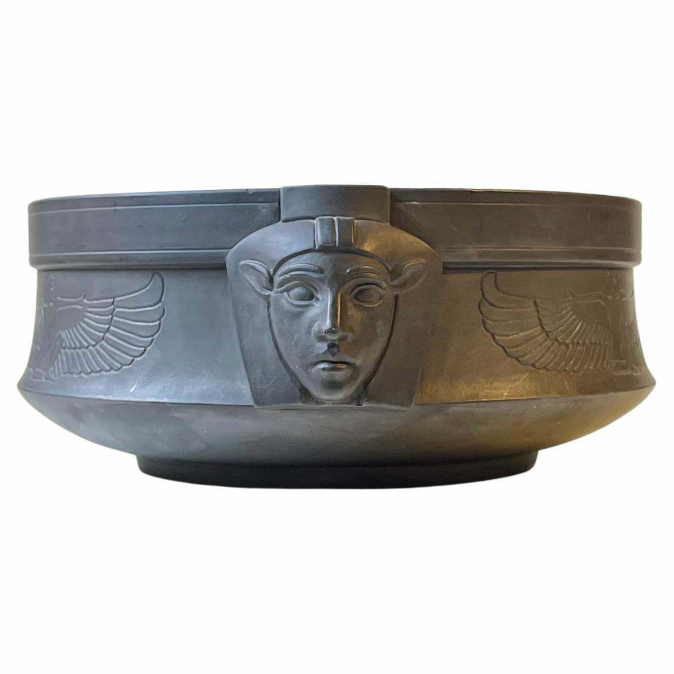 Antique L. Hjorth Pharaoh Bowl In Black Terracotta  Hieroglyphs And Isis