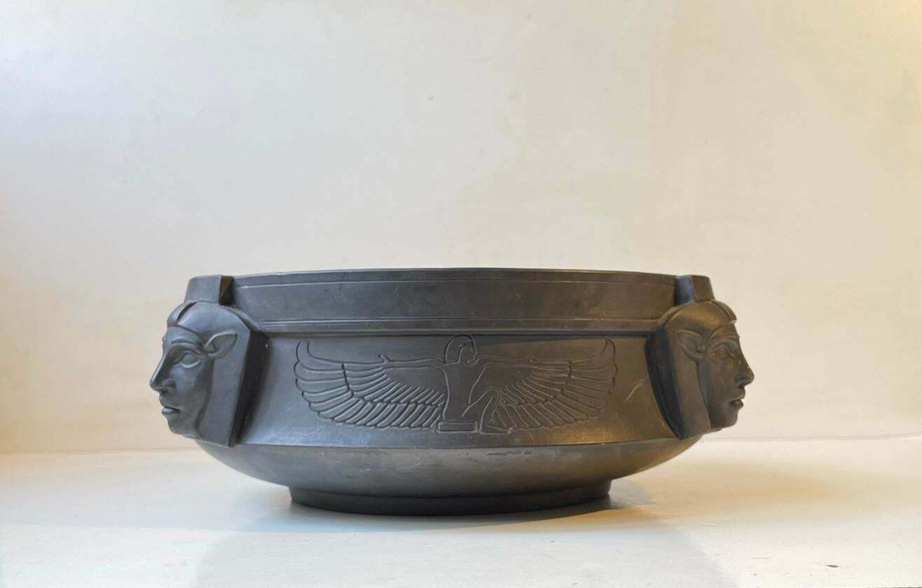 Antique L. Hjorth Pharaoh Bowl In Black Terracotta  Hieroglyphs And Isis photo furniture
