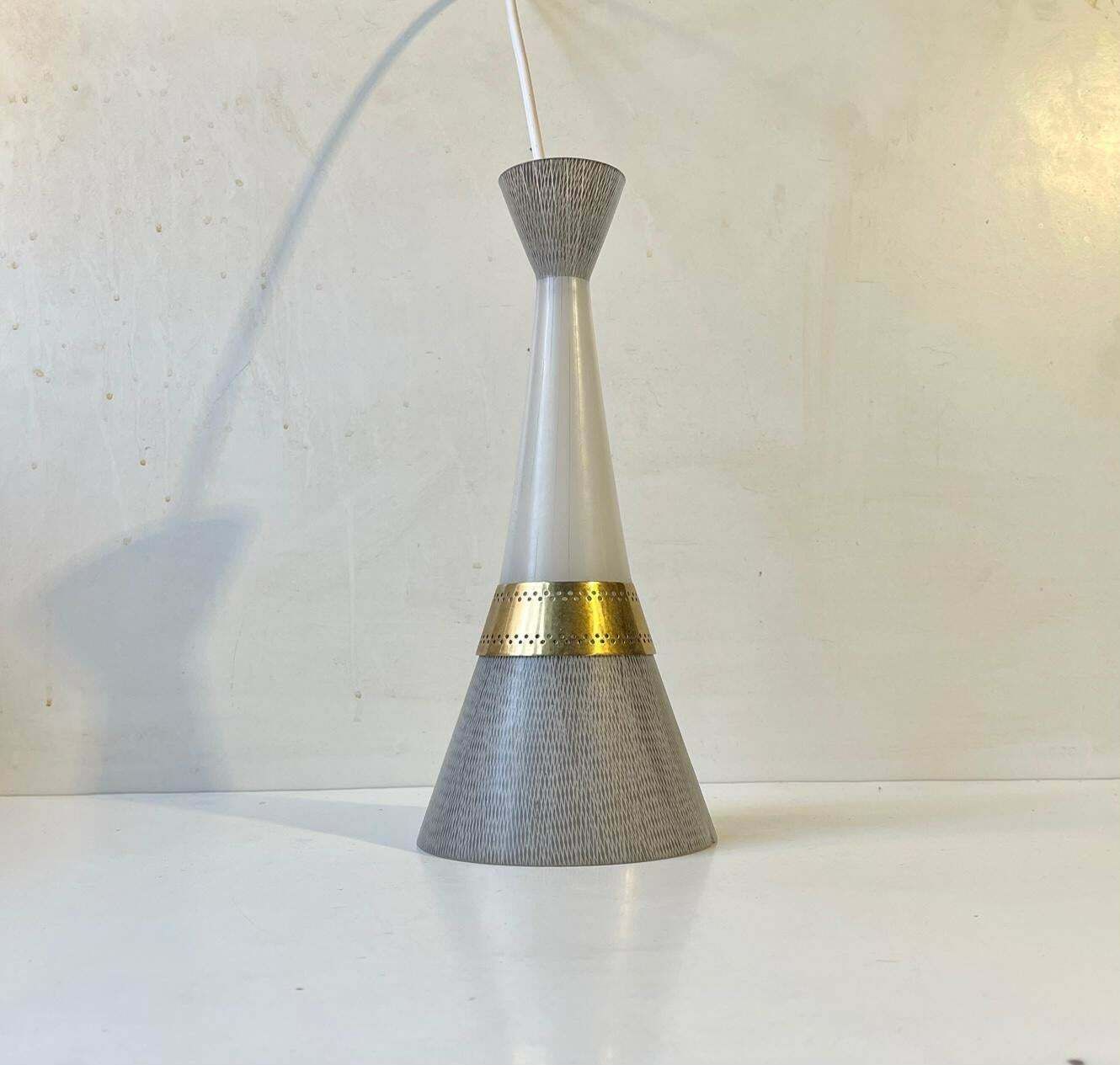 Mid Century Italian Glass And Brass Pendant Light Attributed To Stilnovo 1950s photo buy
