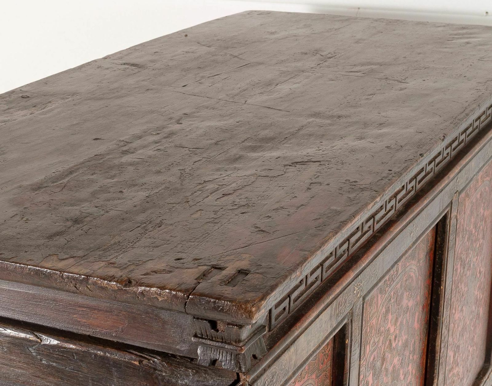 Furniture Original 19thc Large Chinese Tibetan Hand Painted Lacquered Alter Cupboard Sideboard photo