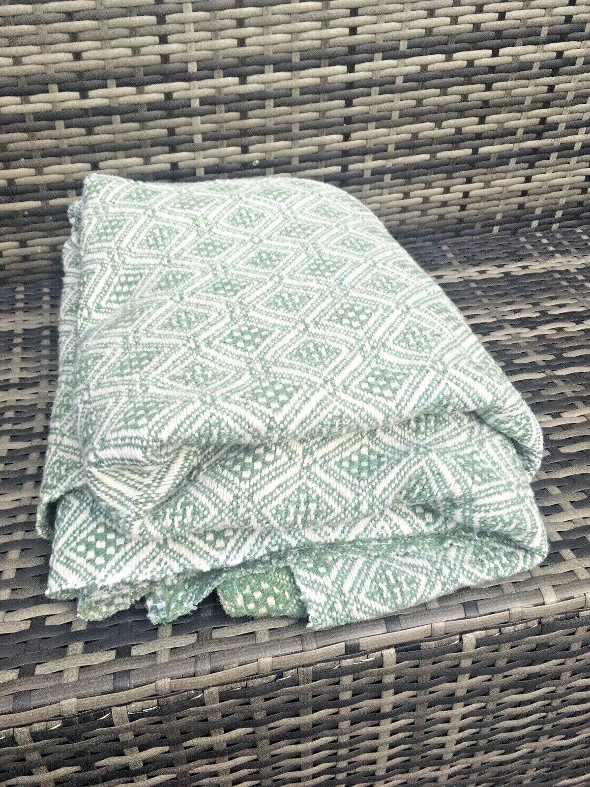 photo buy Large Vintage Welsh Woolen Style Diamond Weave Tapestry Blanket Double Bedspread
