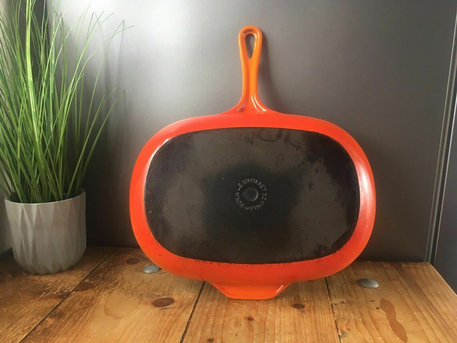 80.0 Oval Le Creuset France Orange Enamel Cast Iron Lip Frying Grill Pan Skillet photo