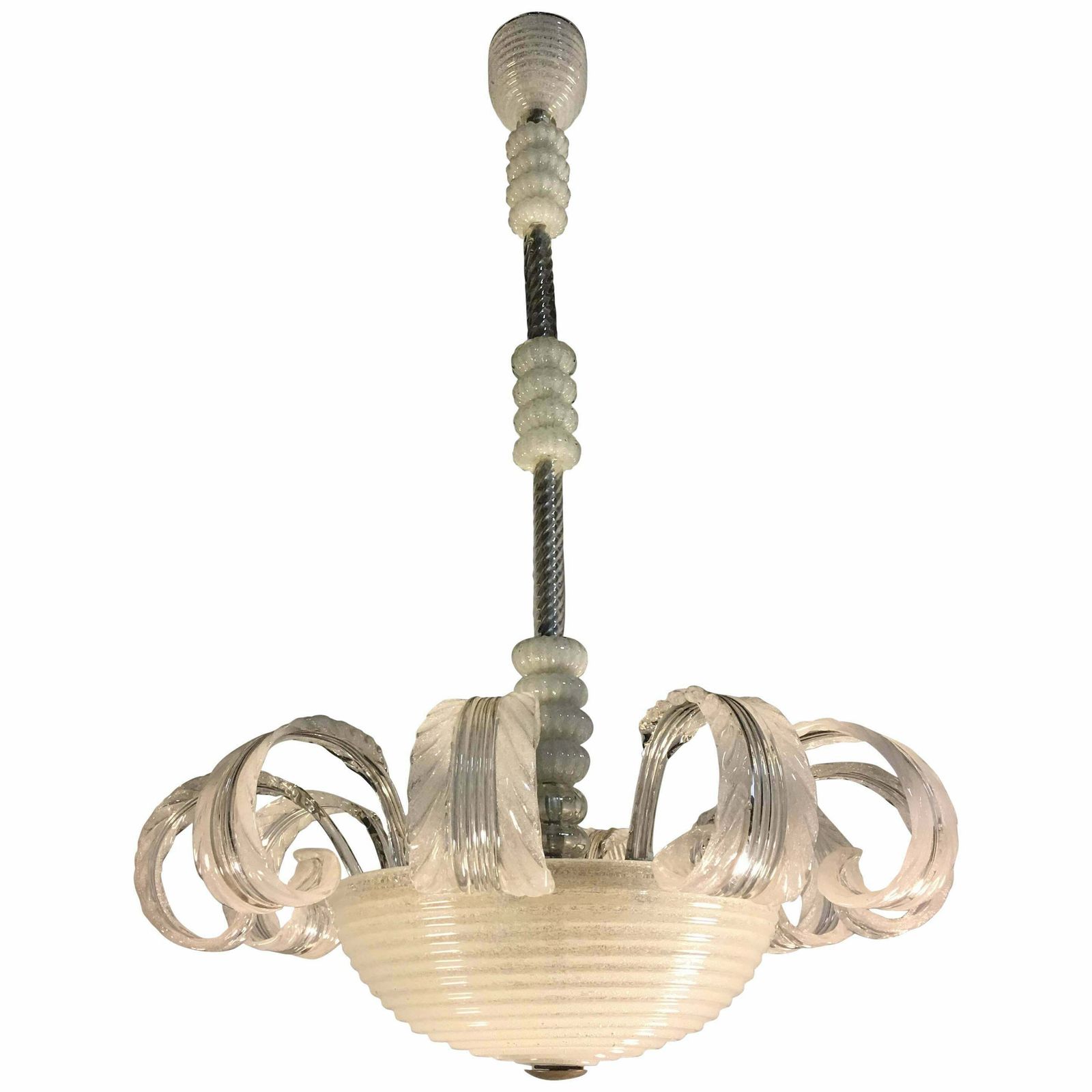 Midcentury Italian Pulegoso Glass Chandelier By Barovier & Toso, Murano, 1940