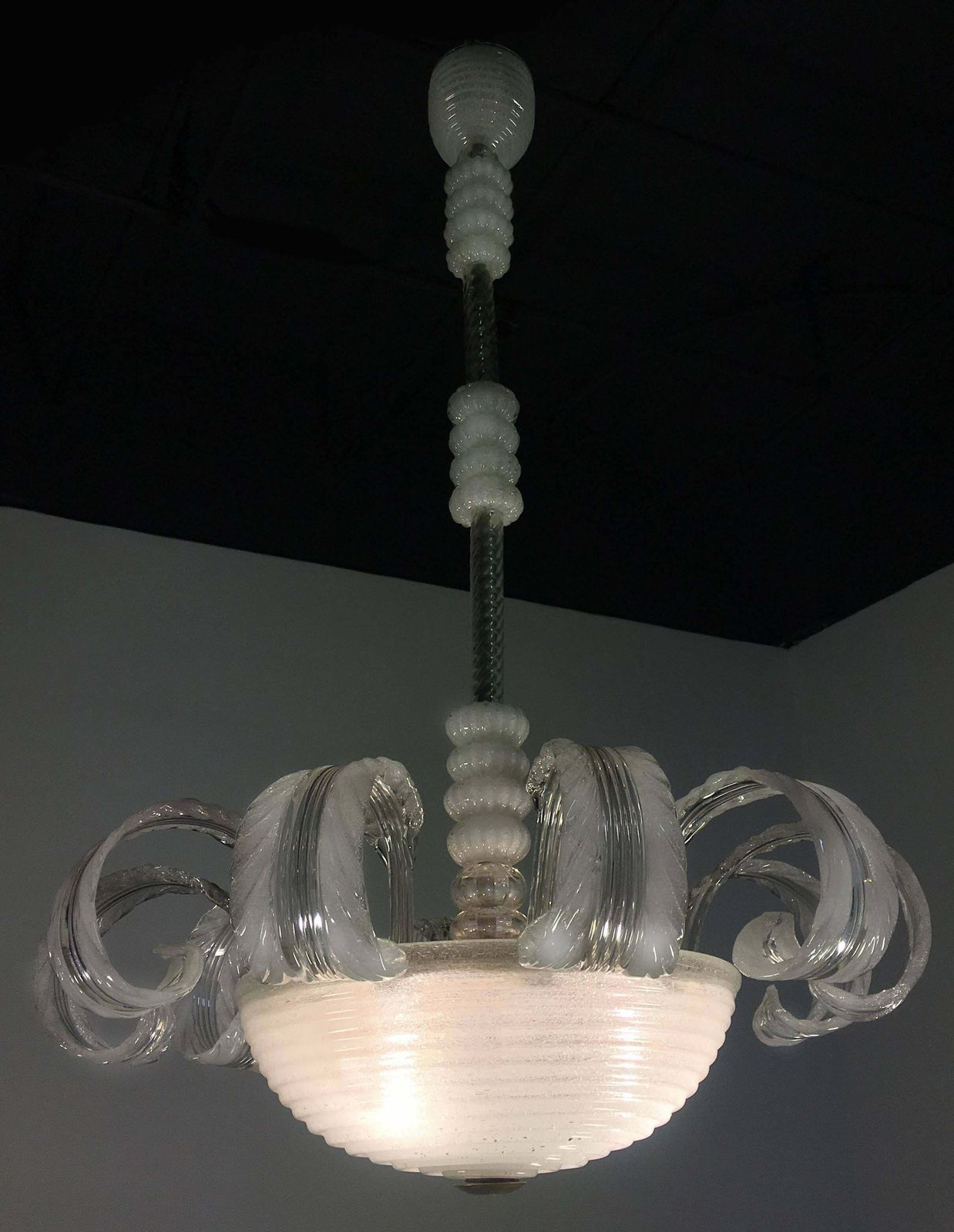 Midcentury Italian Pulegoso Glass Chandelier By Barovier & Toso, Murano, 1940 photo for sale