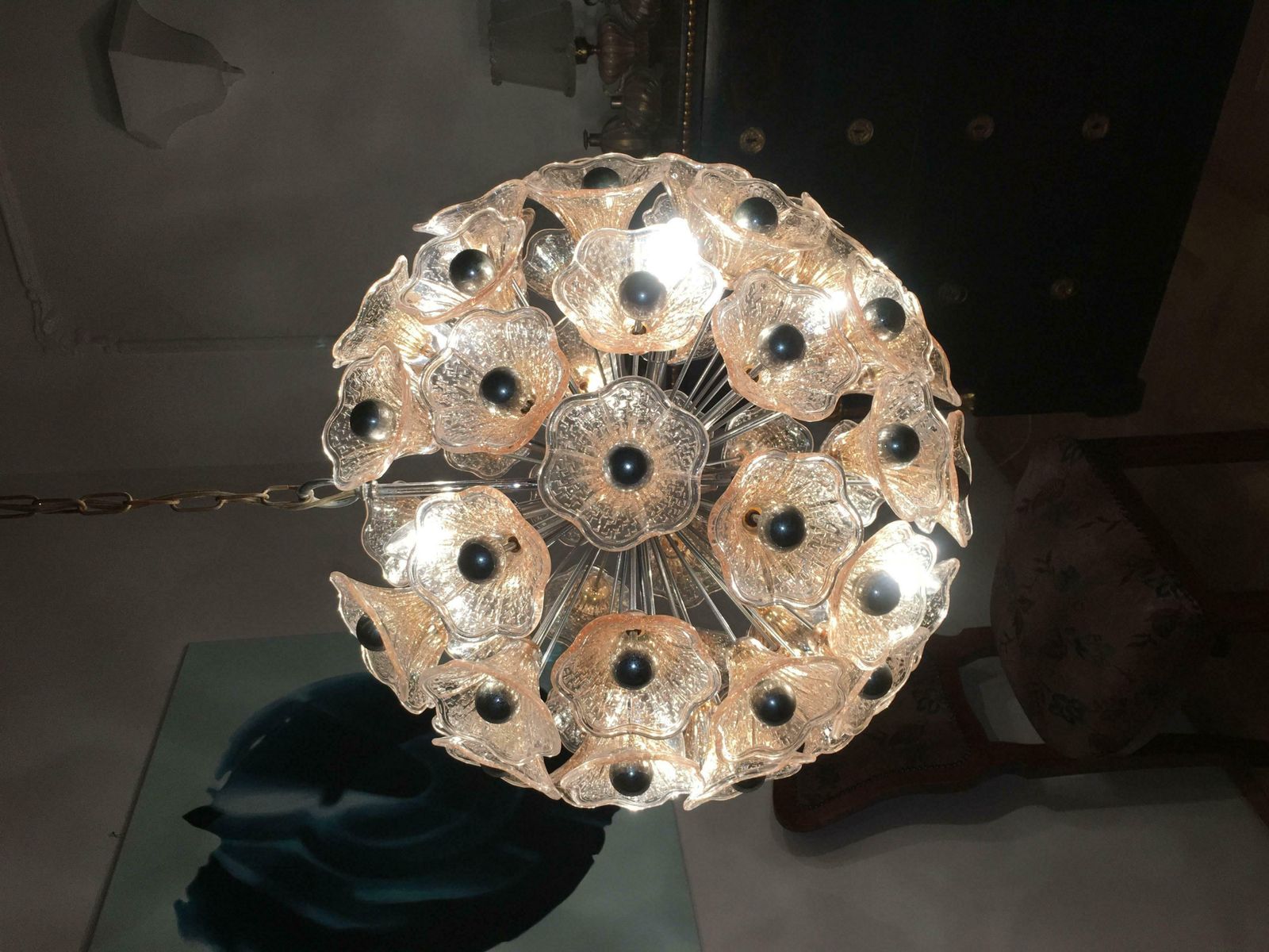 Sputnik Midcentury Pink Murano Glass Italian Chandelier, Vistosi Style, 1970 photo 3231.0