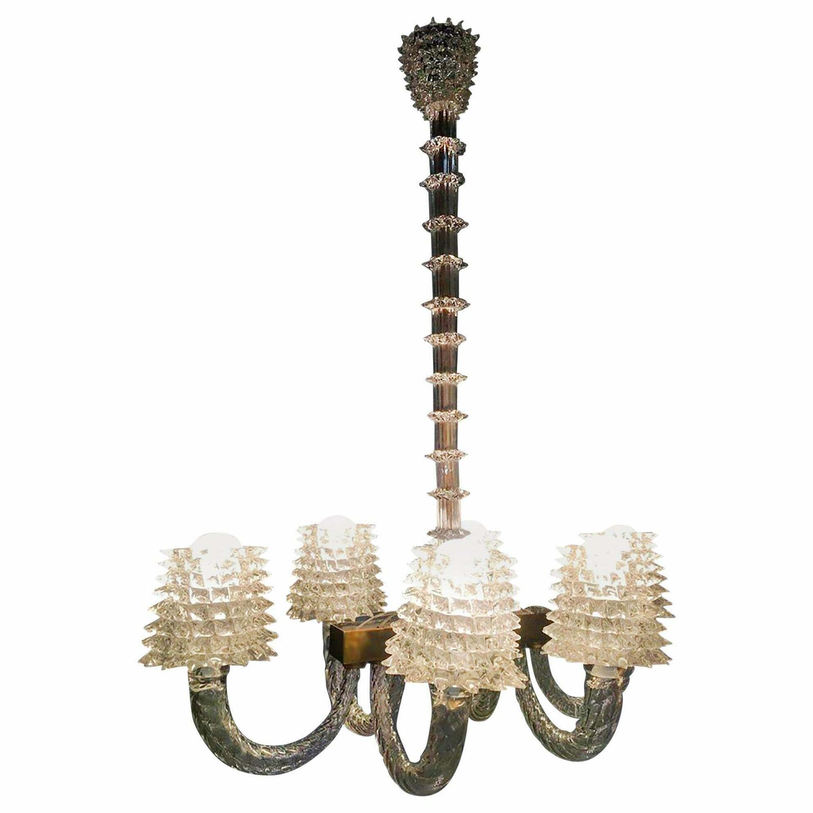 Ercole Barovier Midcentury "Rostrato" Murano Glass Italian Chandelier, 1940s
