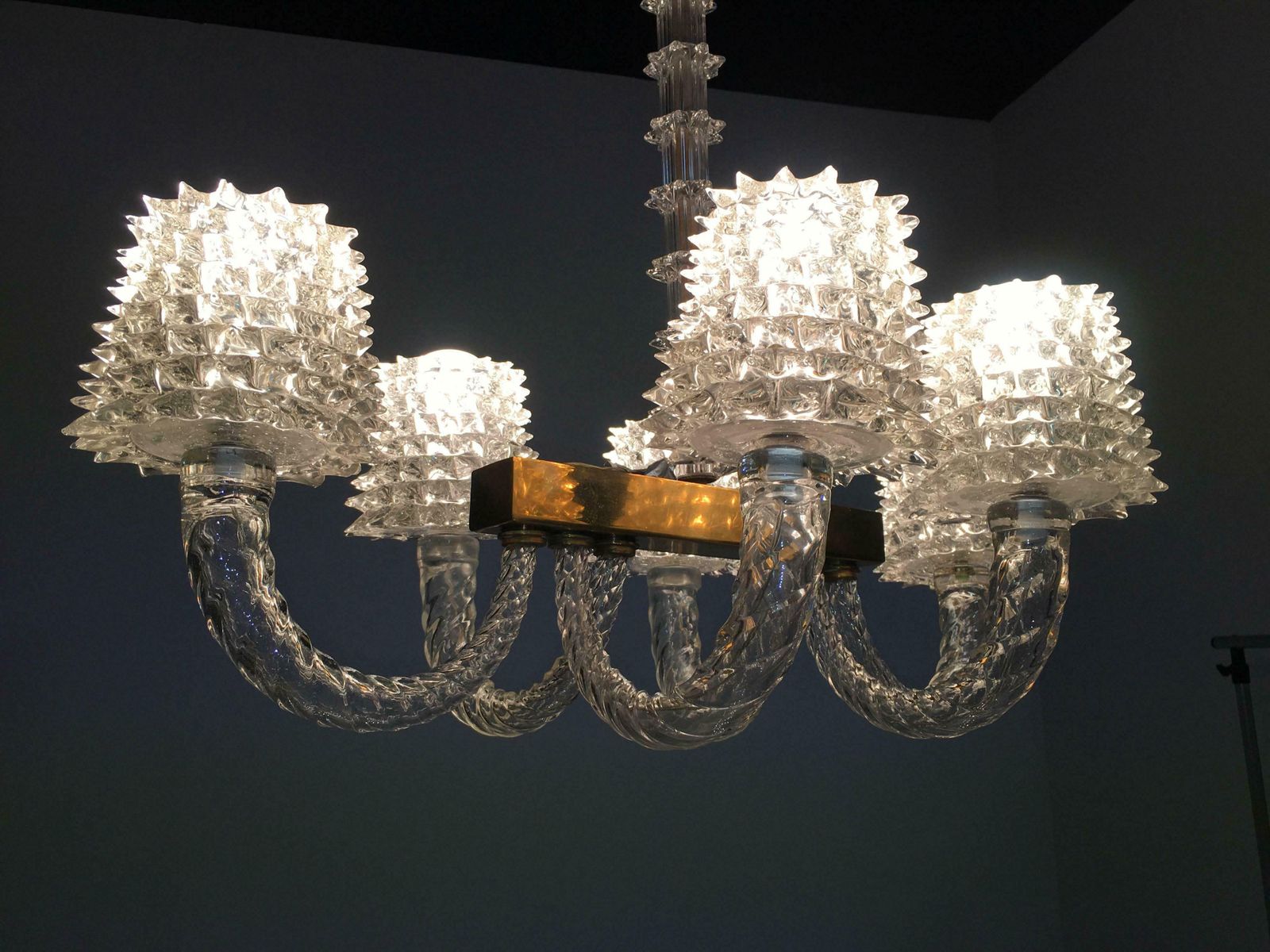Ercole Barovier Midcentury "Rostrato" Murano Glass Italian Chandelier, 1940s photo vinterior