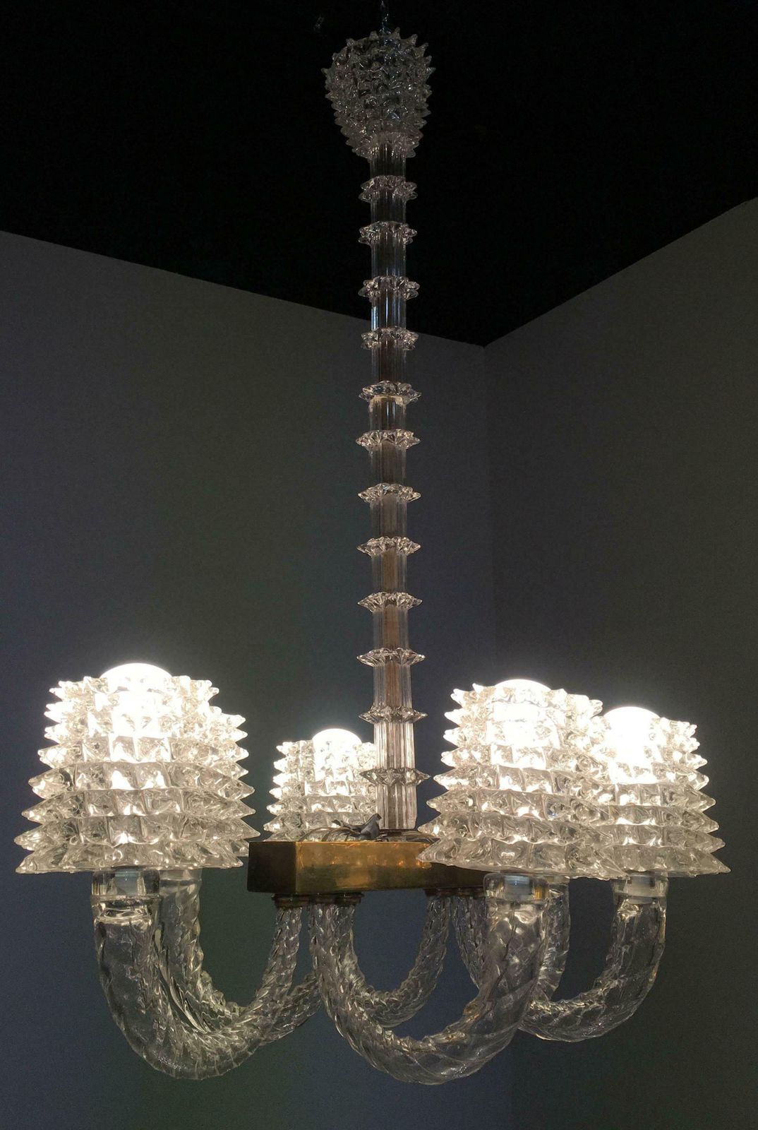 photo for sale Ercole Barovier Midcentury "Rostrato" Murano Glass Italian Chandelier, 1940s
