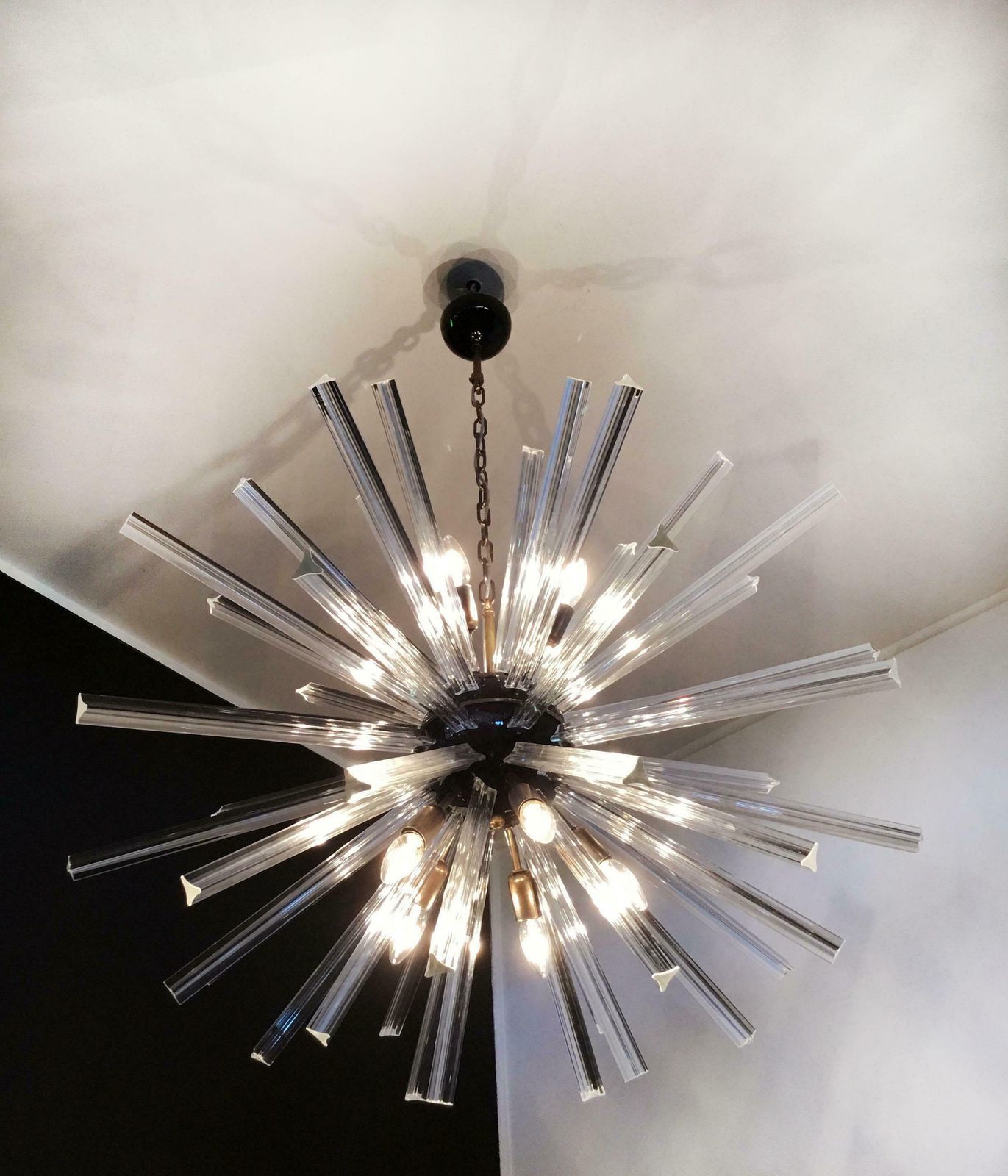 photo buy Exceptional Pair Of Glass Sputnik Chandeliers, 50 Crystal Glass ''Triedri'' Murano