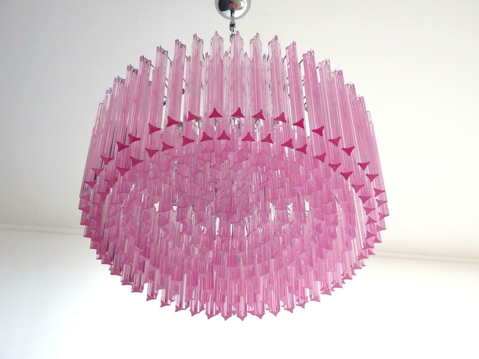Lighting Triedri Glass Chandelier, 265 Pink Prism, Murano photo