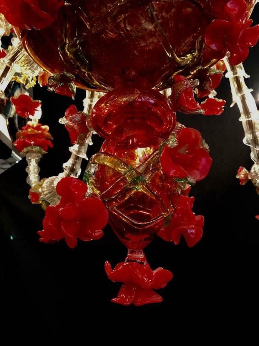 Sumptuous Italian Chandelier Red And Gold, Murano, 1980s photo for sale