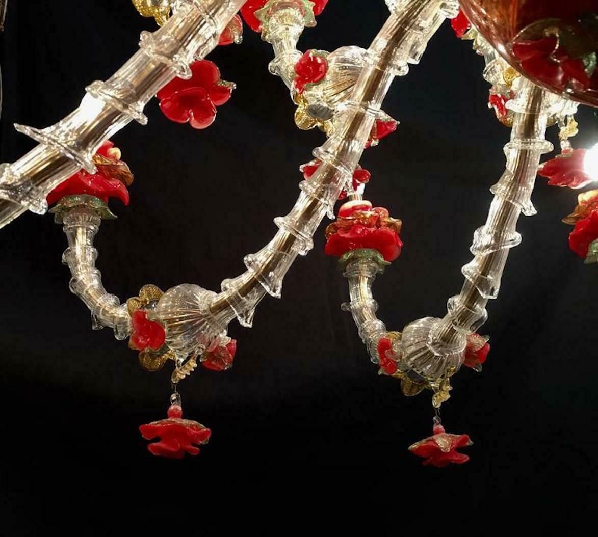 Sumptuous Italian Chandelier Red And Gold, Murano, 1980s photo vinterior