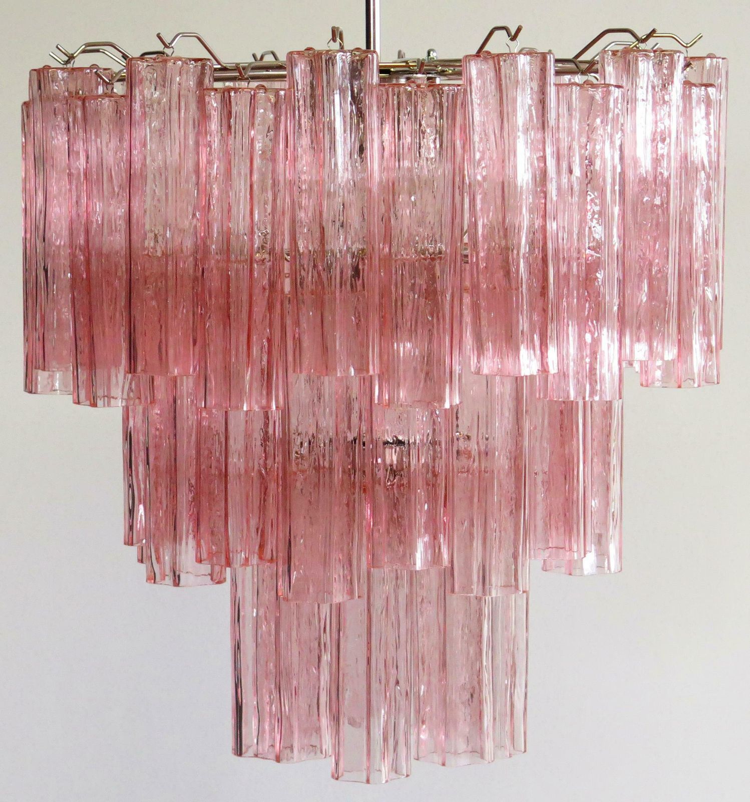 Pair Of Tronchi Chandelier Style Toni Zuccheri, 48 Pink Glasses, Murano, 1990 photo furniture