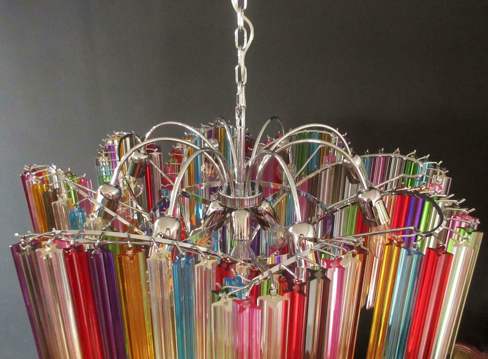 Pair Of Italian Chandelier Multicoloured Quadriedri, Murano photo vinterior
