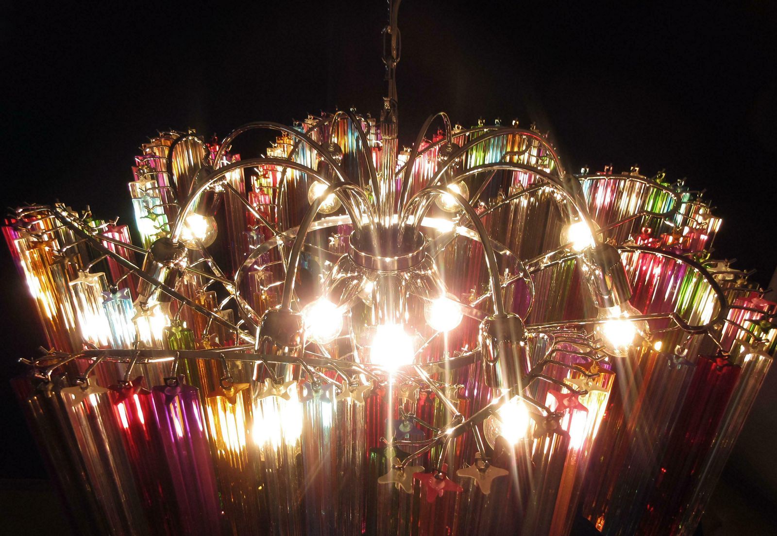 photo for sale Pair Of Italian Chandelier Multicoloured Quadriedri, Murano