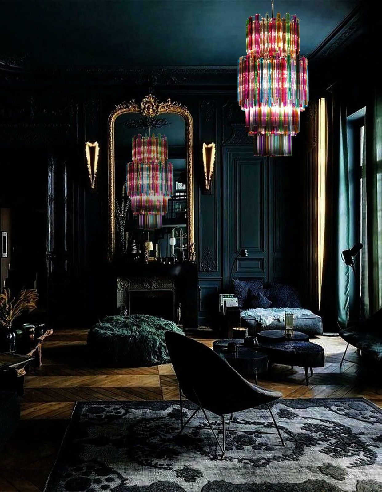 Amazing Pair Italian Murano Arlecchino Glass Chandeliers photo for sale