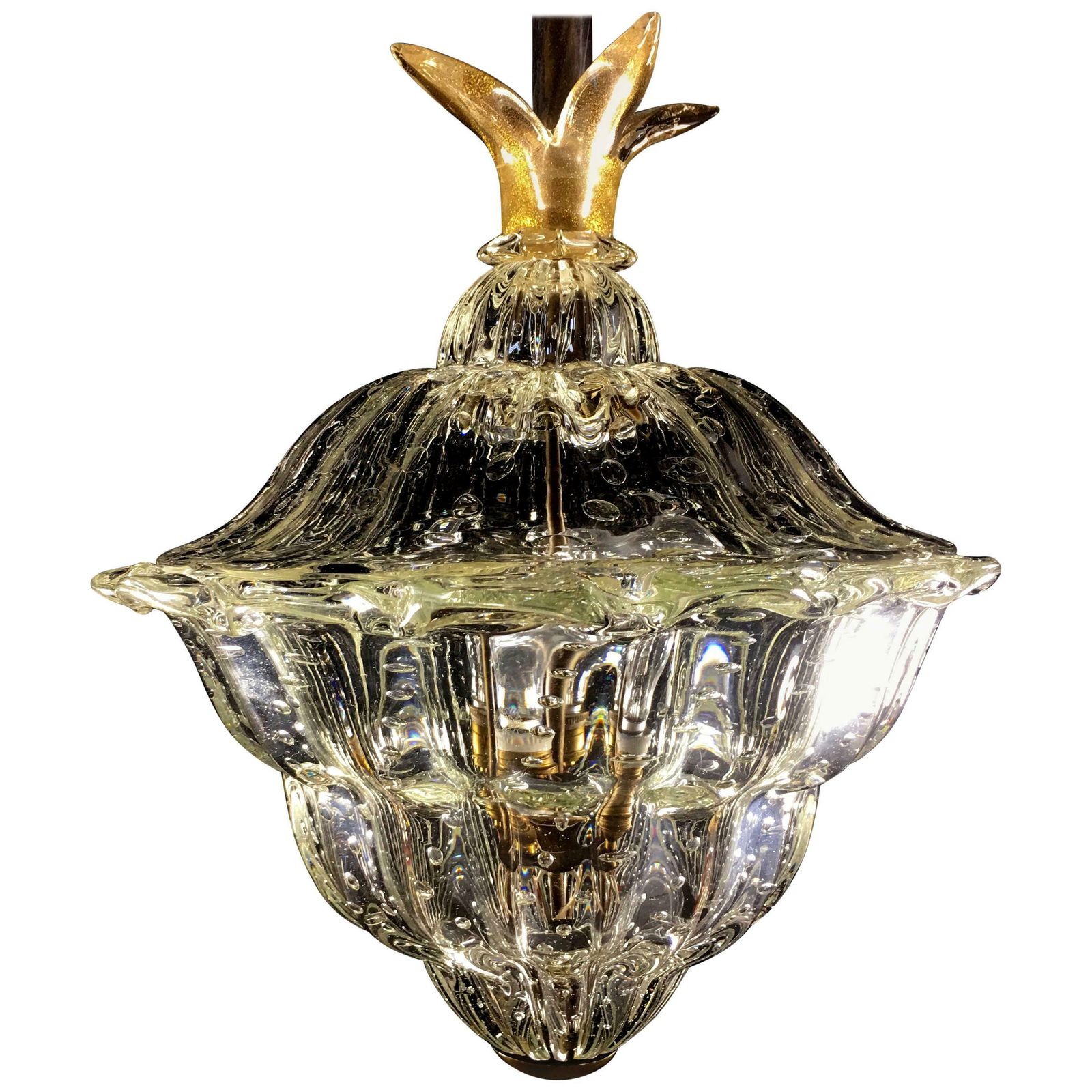 Chandeliers "The King", Gold Inclusion By Barovier & Toso, Murano, 1940s