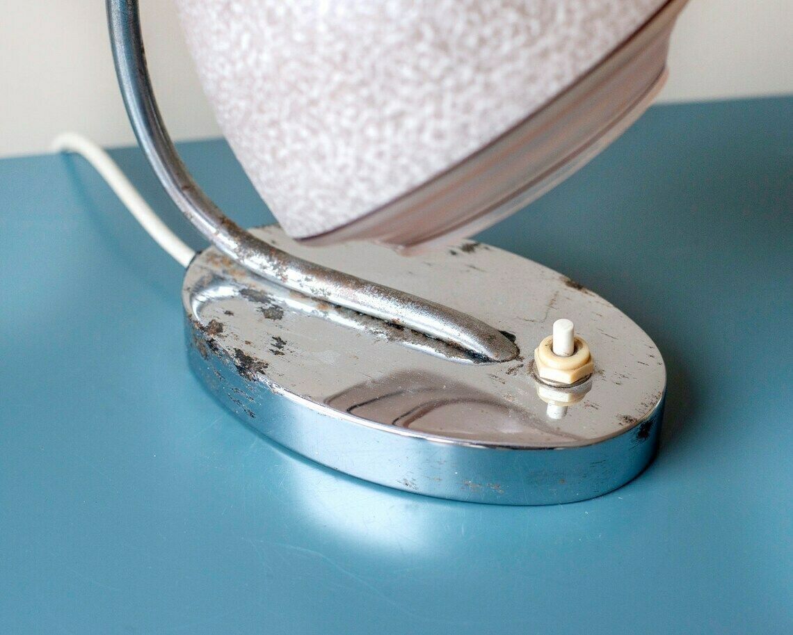 Chrome Gooseneck Table Lamp, 1950s Design, Napako, Pink Frosted Glass Lamp, Mid Century Decorative Desk Lamp, Retro Bedside Lamp photo Lighting