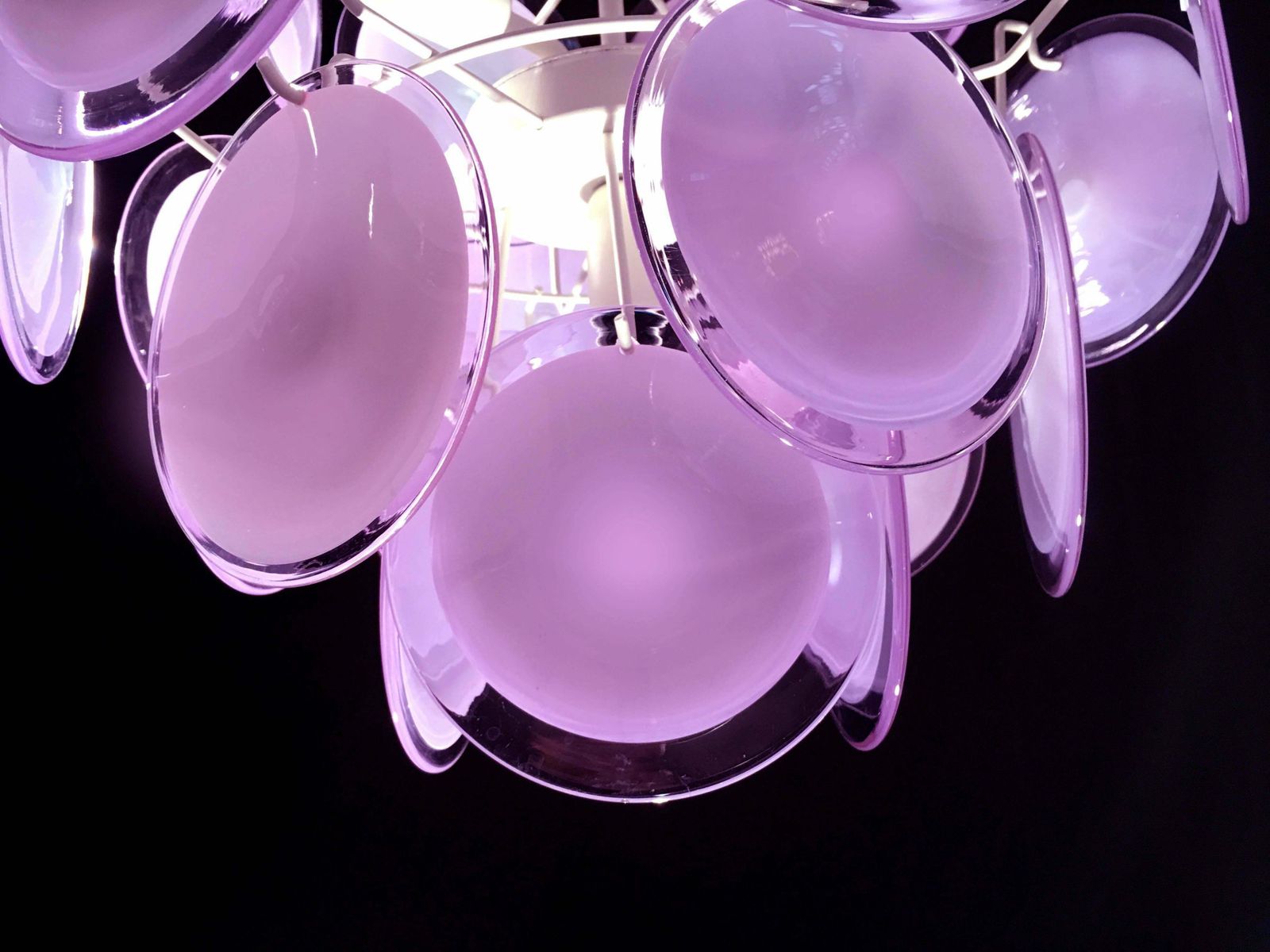 Pair Of Italian Disc Chandeliers By Vistosi, Murano, 1970s photo vintage