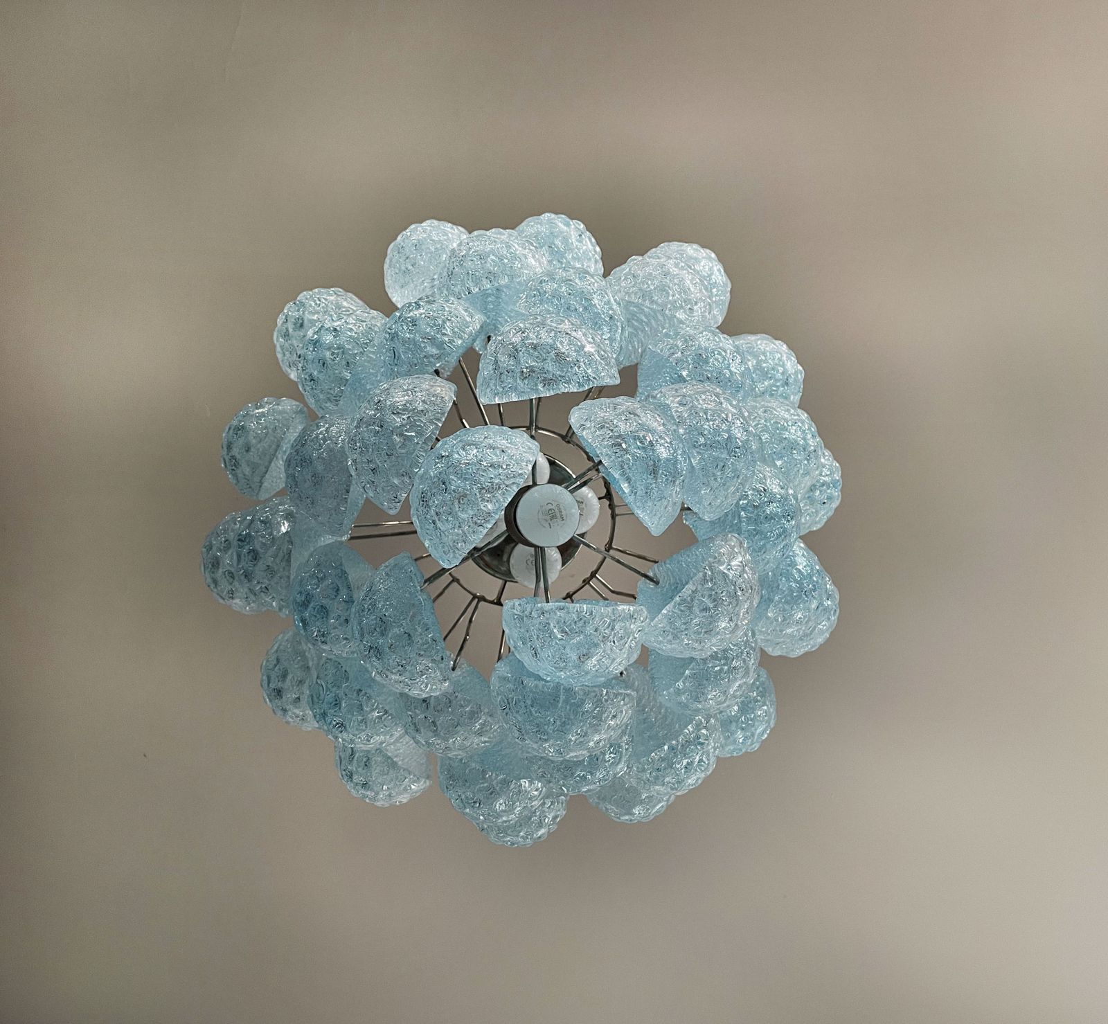 Italian Vintage Murano Chandelier 41 Blue Glass Petals Drop photo for sale