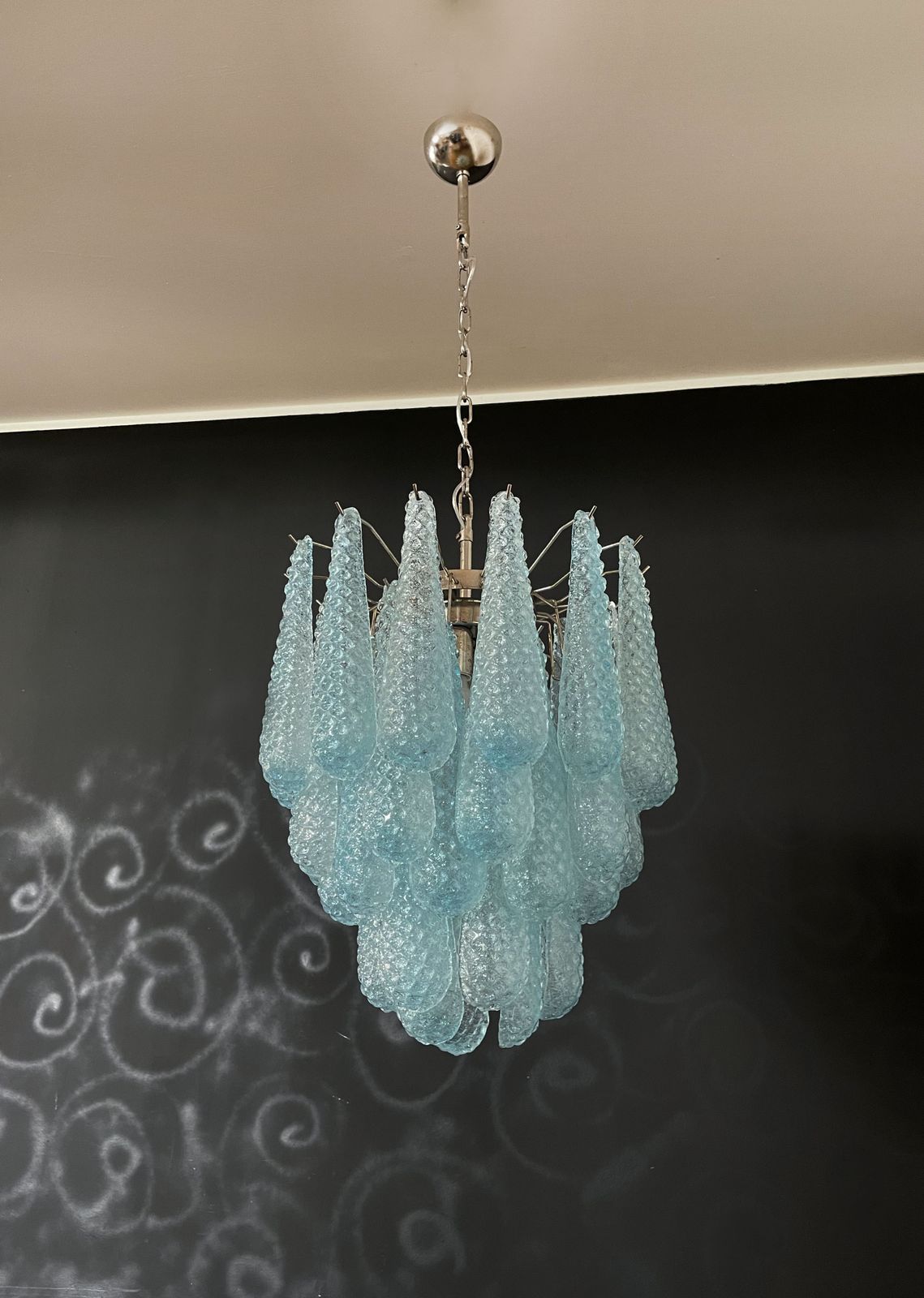Italian Vintage Murano Chandelier 41 Blue Glass Petals Drop