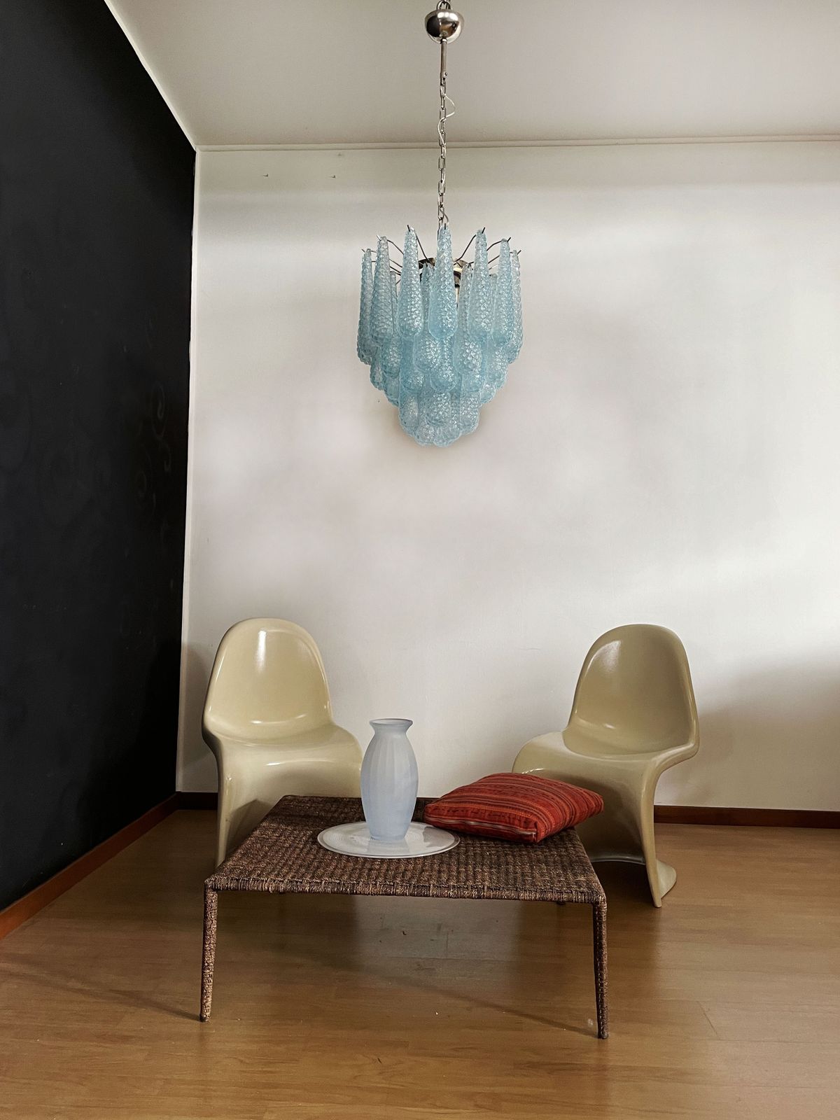 Italian Vintage Murano Chandelier 41 Blue Glass Petals Drop photo vintage