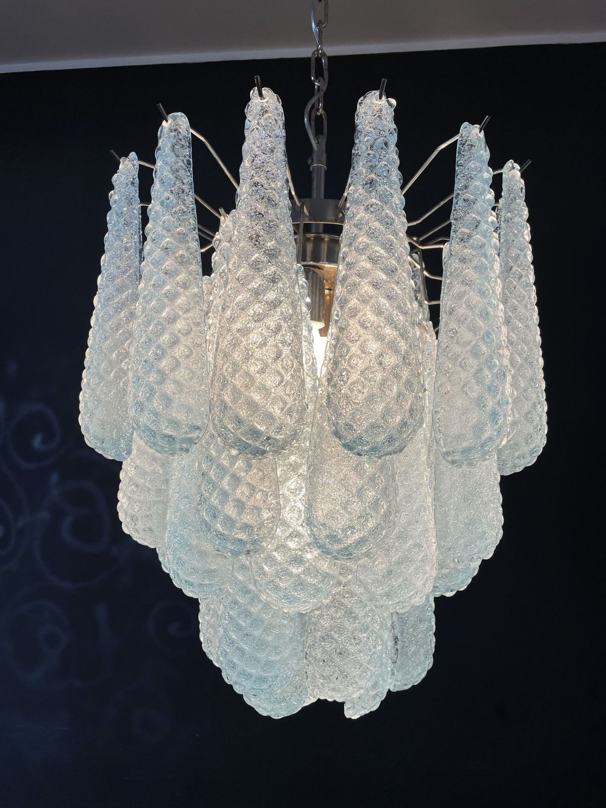photo vinterior Italian Vintage Murano Chandelier 41 Blue Glass Petals Drop